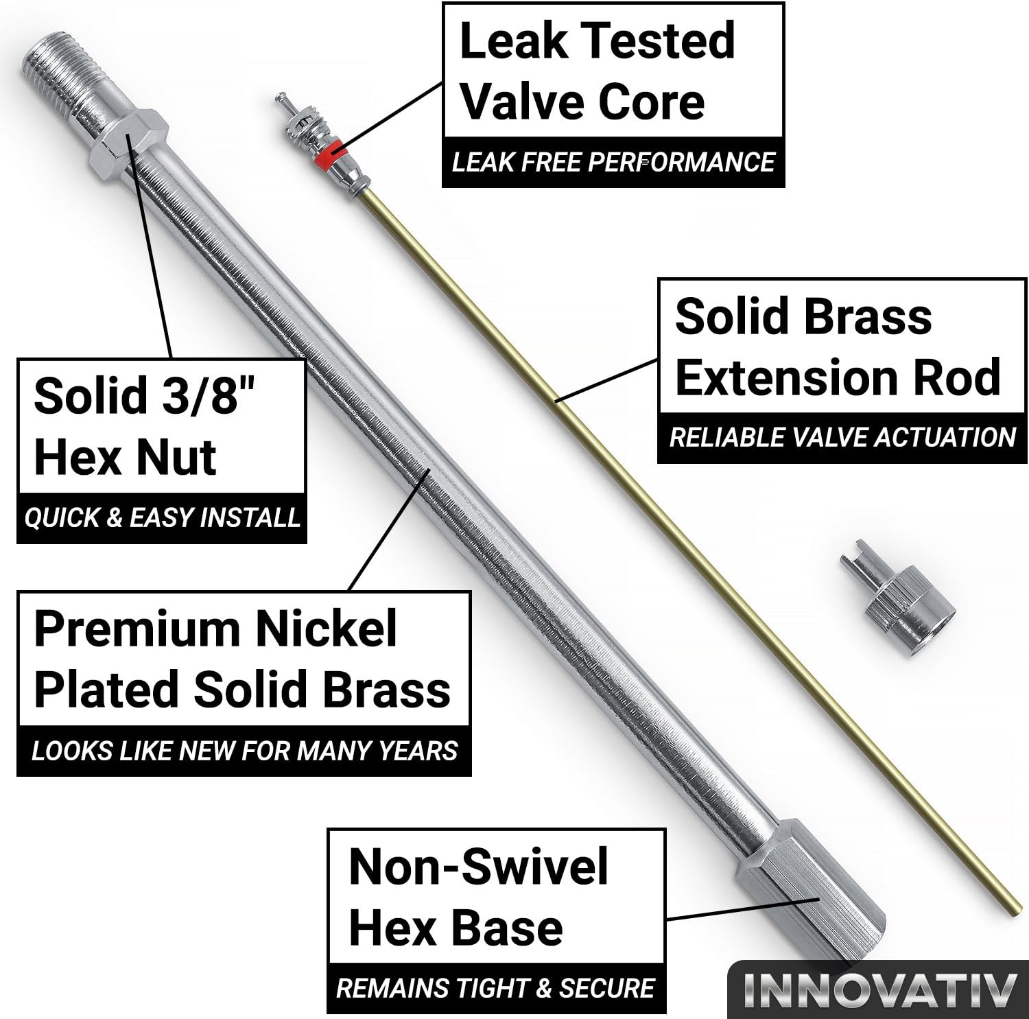 6 Inch Dually Valve Stem Extenders - 2 Pack - Easy Install, Heavy Duty, Straight Metal Dual Wheel Valve Stem Extensions for RV Tires, Truck, Motorhome, Pickup, Ram 3500, Trailer, OEM Grade