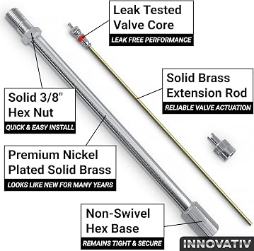 6 Inch Dually Valve Stem Extenders - 2 Pack - Easy Install, Heavy Duty, Straight Metal Dual Wheel Valve Stem Extensions for RV Tires, Truck, Motorhome, Pickup, Ram 3500, Trailer, OEM Grade