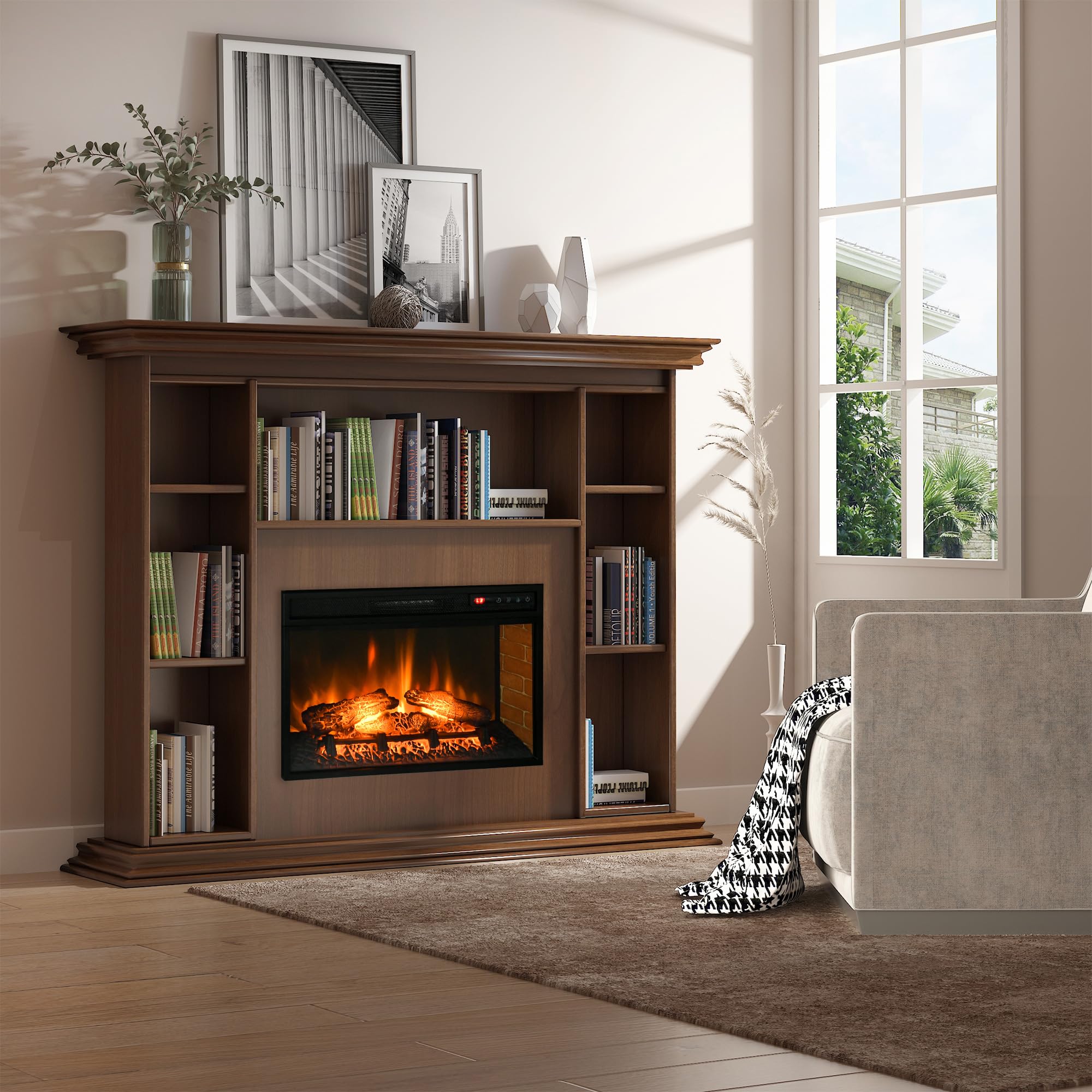 Electric Fireplace Insert with Realistic Flame Effect, Adjustable Heat Settings, Remote Control, and Classic Recessed Design for Living Room or Bedroom