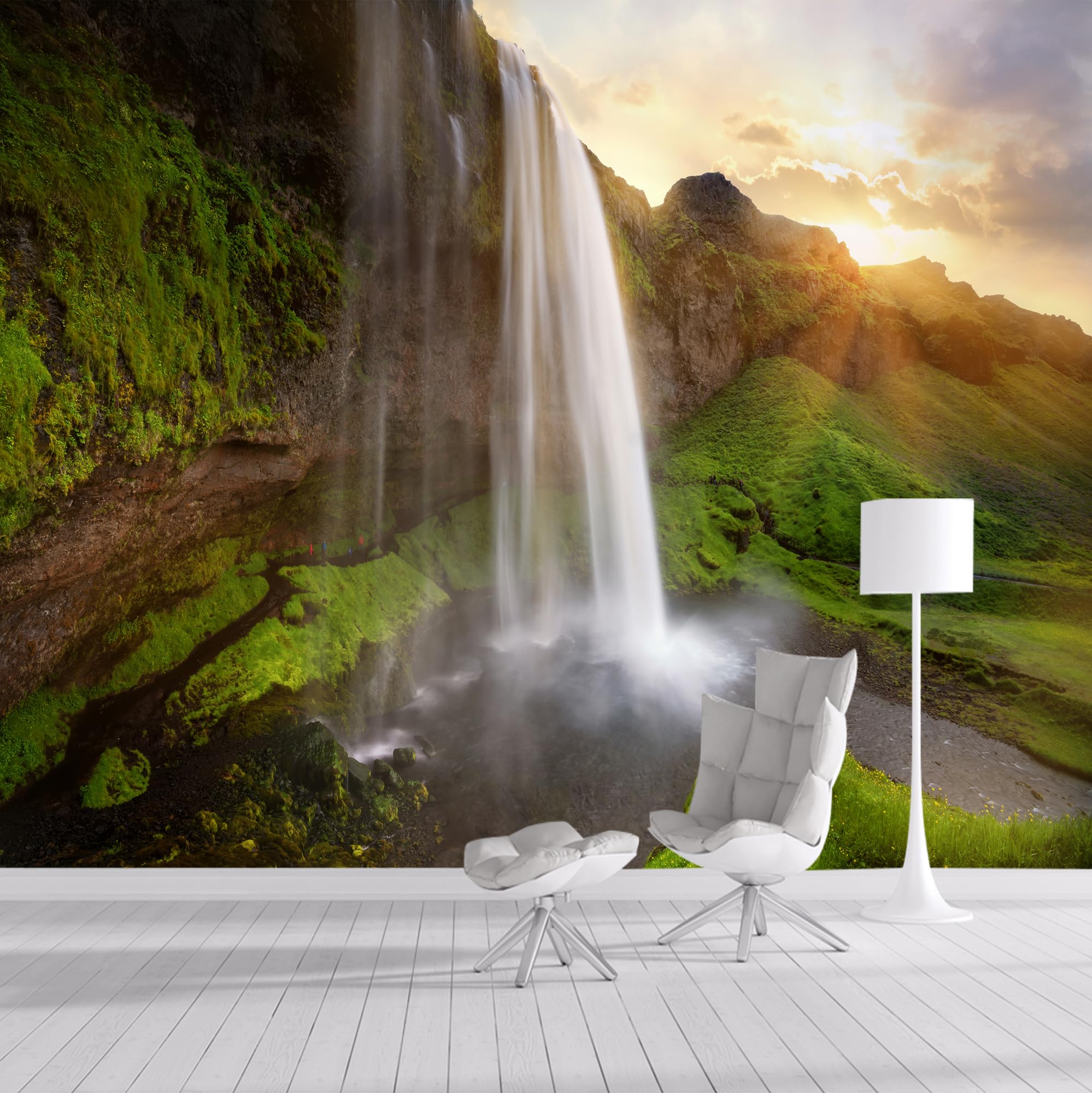 Custom Size Wall Murals，Removable Peel and Stick Self-Adhesive Wall Murals Large Photo Wallpaper,3D Waterfall Lake Forest Natural Scenery for Living Room Bedroom
