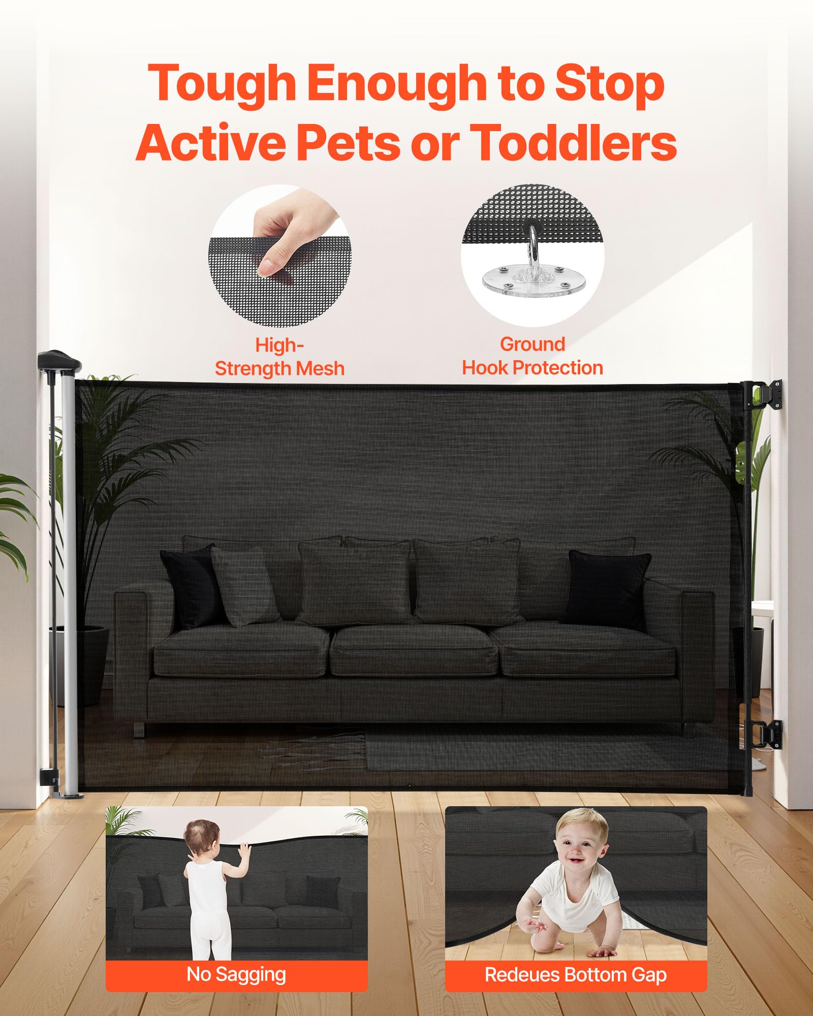 VEVOR Retractable Baby Gate, Extends to 1450 mm Wide, 980 mm Tall, with Security Lock, Easy to Use - Image 2