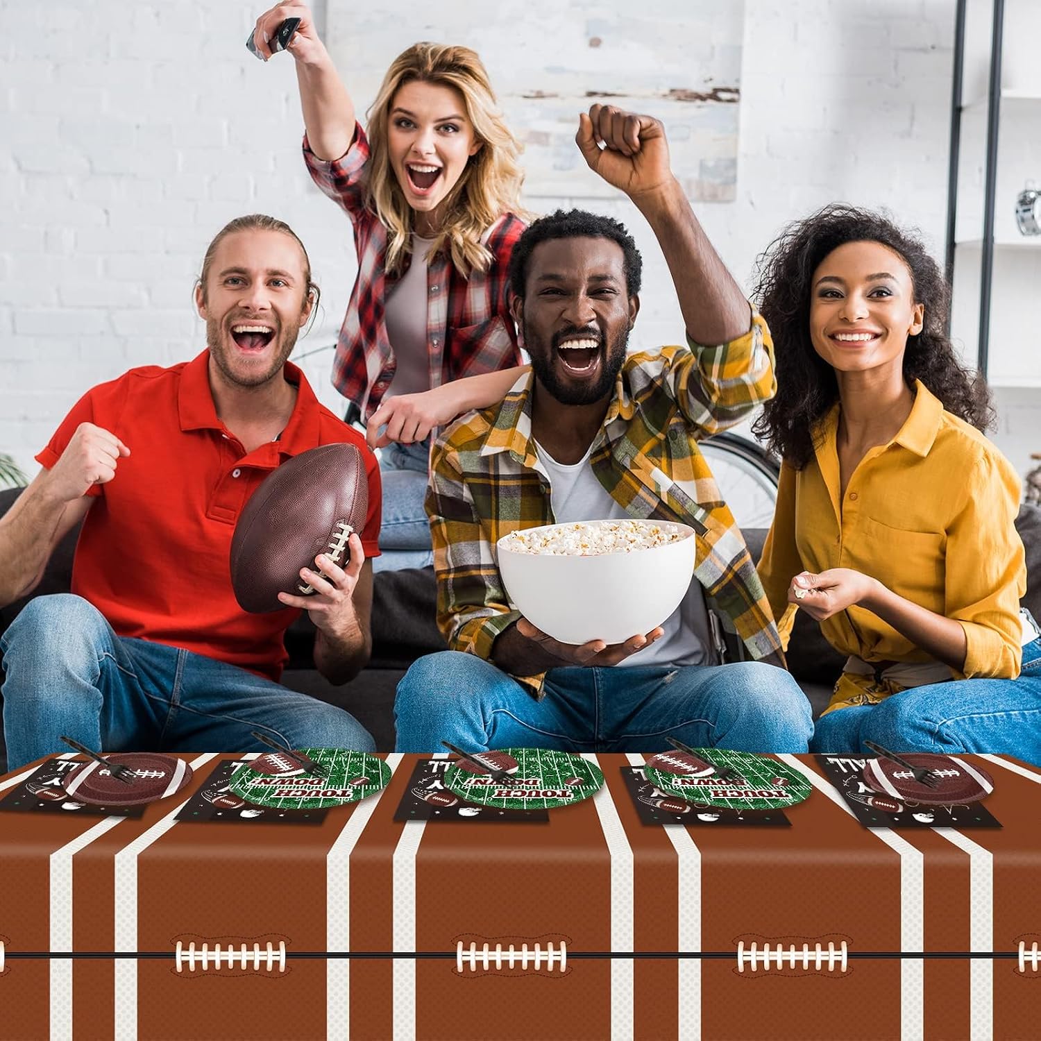 98 Piece Football Birthday Party Supplies for 24 Guests - Touchdown Game Day Tableware Sets with Tablecloths, Dinnerware, and Party Favors