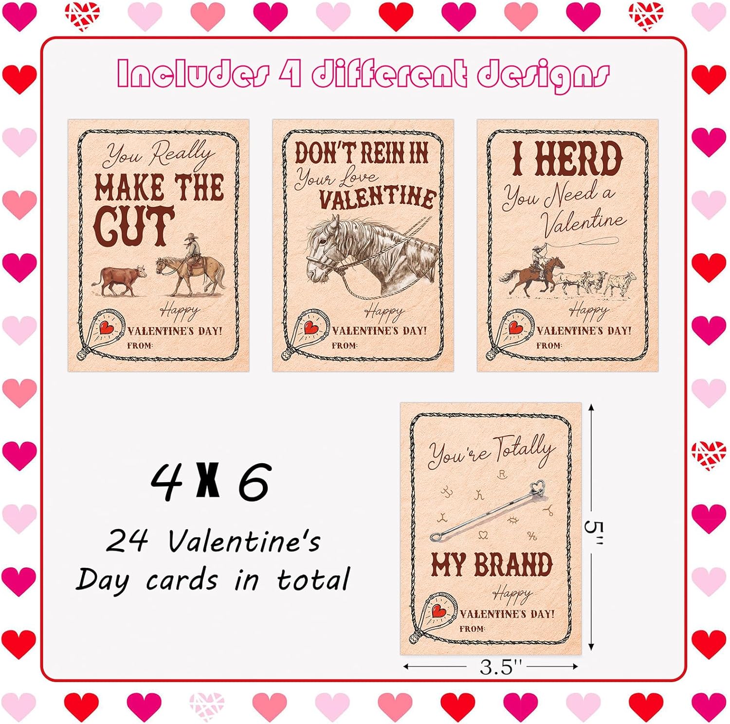 Retro Cowboy Happy Valentines Day, Vintage Western Valentine's Day Cards Bulk, 24pc Funny Ranchy Horse Valentine's Gifts for Friends, Valentine Thank You Card for Coworker Family Besties Loved One, 5 - Image 2
