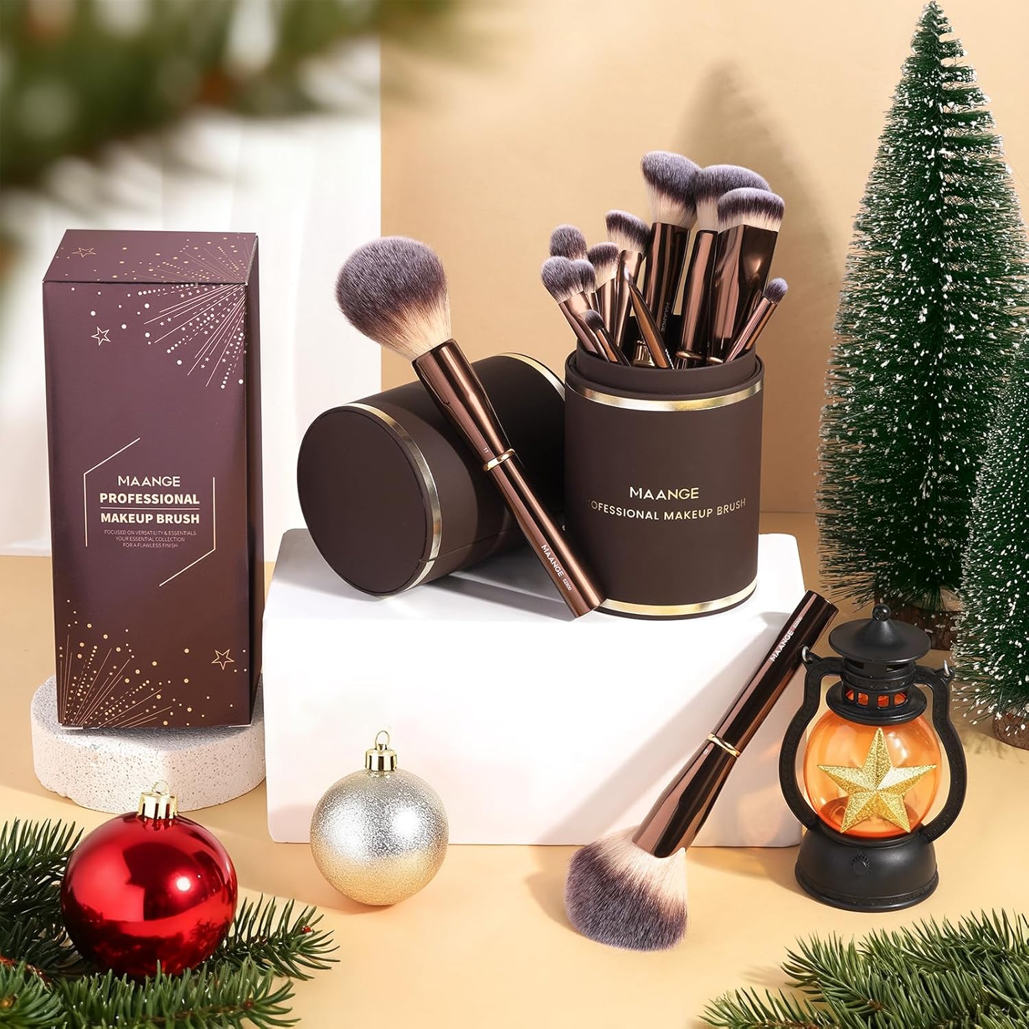 MAANGE 13Pcs Makeup Brushes with Case, Professional Brochas De Maquillaje for Face & Eyes, Soft Synthetic Foundation Powder Blush Eyeshadow Brush Kit with Gift Box,CoffeeBrown - Image 3