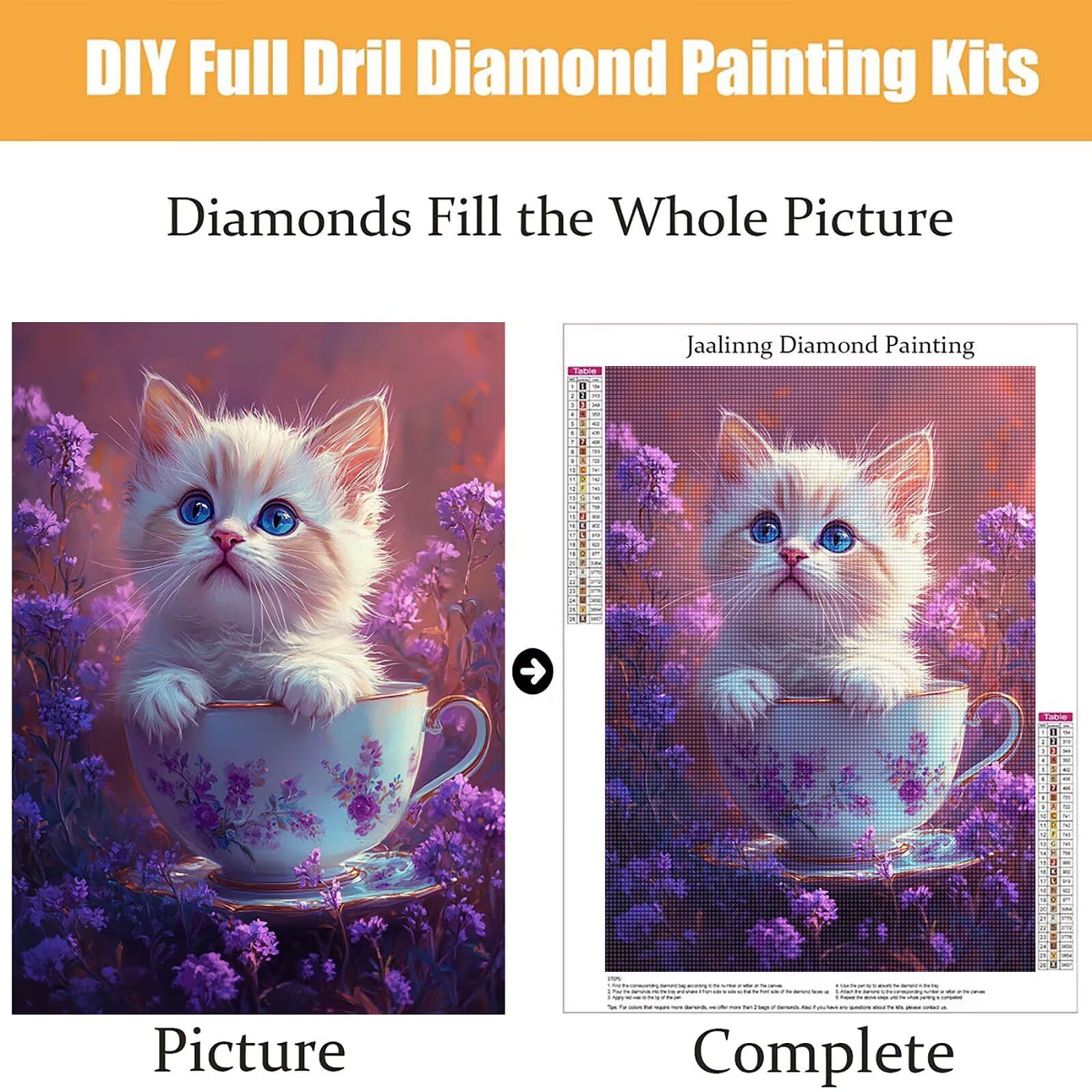 Diamond Painting Kit Completo, Diamond Painting Animale, 5D Quadrato Pittura Diamante Kit Manualidades Adultos DIY Diamantini Crystal Art Disegni Ricamo Punto Croce Artigianale, 60x90cm Gatto j0-864