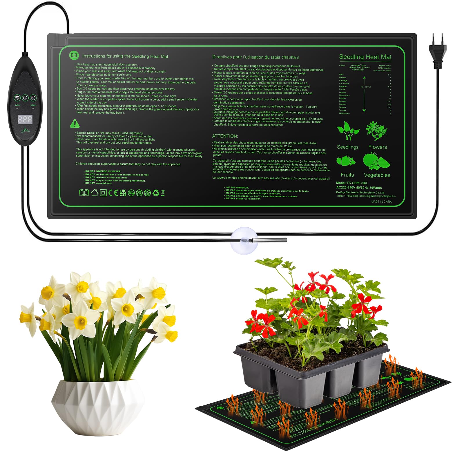 Tappeto Riscaldante, Tappetino Riscaldante con Termostato, Tappeto Riscaldante Impermeabile e Durevole Temperatura Regolabile, per la germinazione dei Semi, 20 x 10 in 30 W