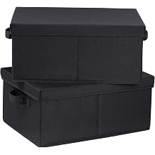 HOONEX Storage Bins with Lids for Organizing, Pack of 2, Storage Boxes with 2 Carrying Handles and Sturdy Heavy Cardboard, 16.5" L x 11.8" W x 7.5" H for Shoes, Books, Clothes, Black
