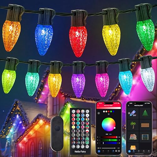 Luces de Navidad inteligentes C9 para exteriores, 118 pies, 150 luces LED programables, luces de hadas que cambian de color RGB, aplicación y