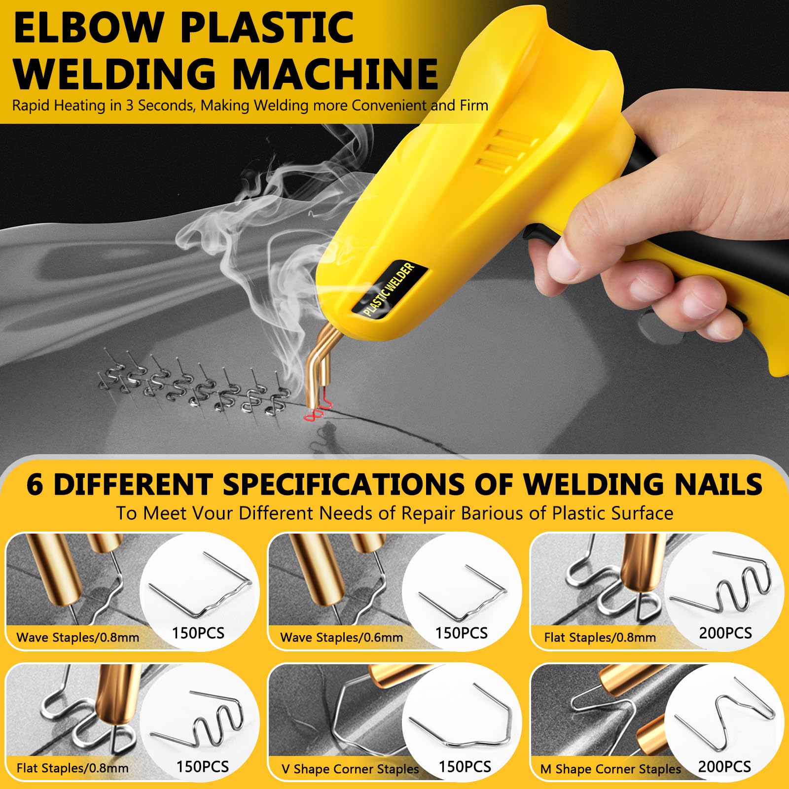 200W Saldatrice per Plastica, Kit di Riparazione Paraurti Auto con 1000pcs 6 Tipo Graffette, Plastica Saldatrice Kit, Set di Saldatura di Plastica Portatile Per Auto Paraurti/Auto Ricambi
