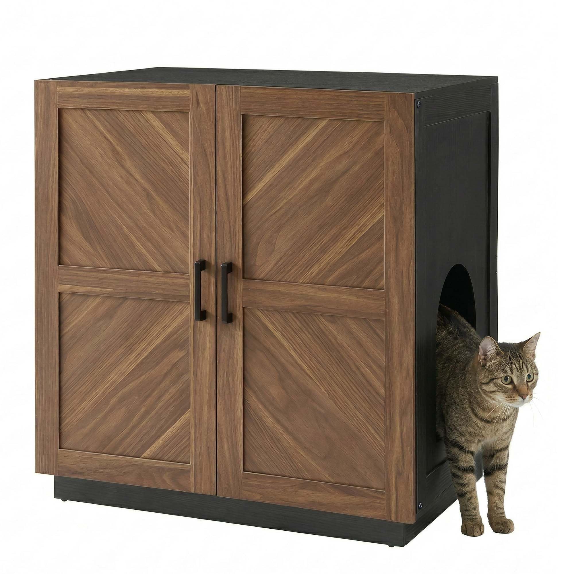 unipaws Caja de arena para gatos con estantes, cubierta de caja de arena oculta alta para caja de arena de entrada alta o superior, gabinete de caja de arena cerrada para gatitos, muebles de caja de
