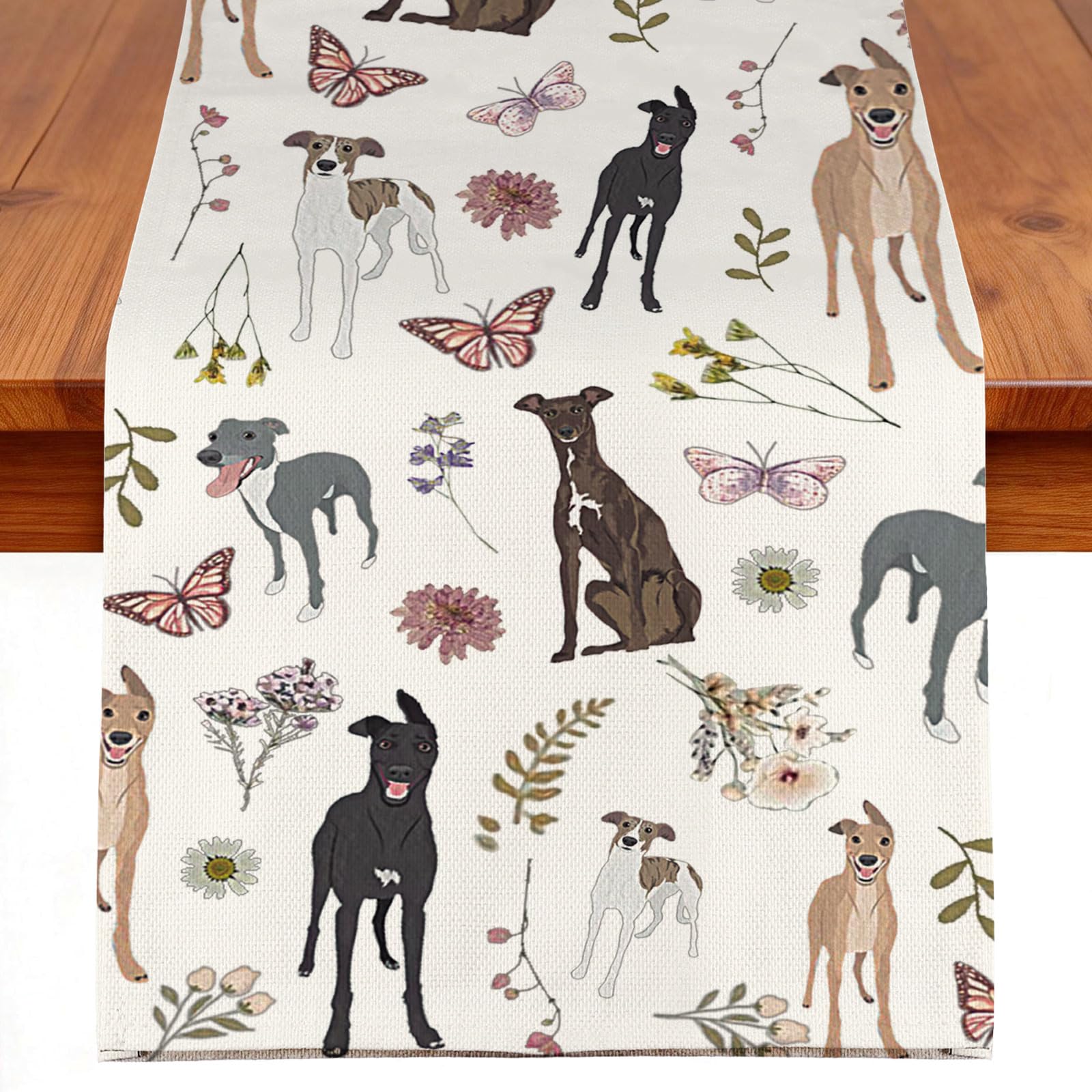 Cadeau idéal pour amoureux des lévriers avec ce chemin de table original sur le thème canin