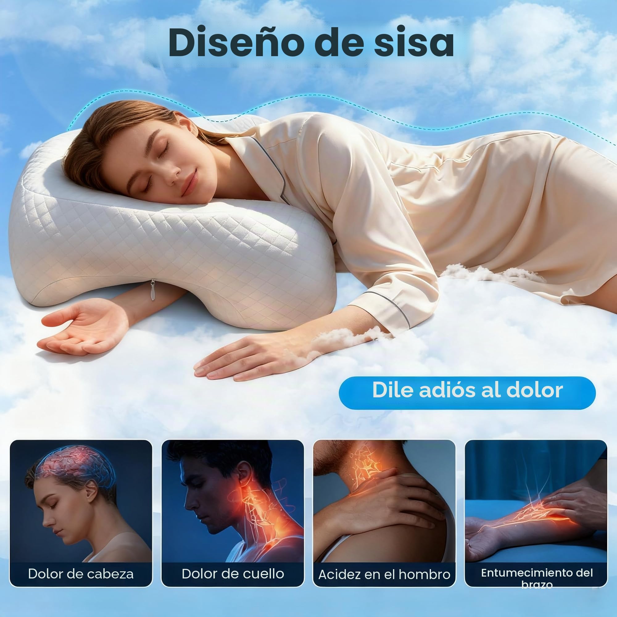 Almohada para dormir de lado con agujero para el brazo, almohada cervical ergonómica, almohada de soporte cervical ortopédica, alivio de presión para hombros y brazos, almohada cervical para personas