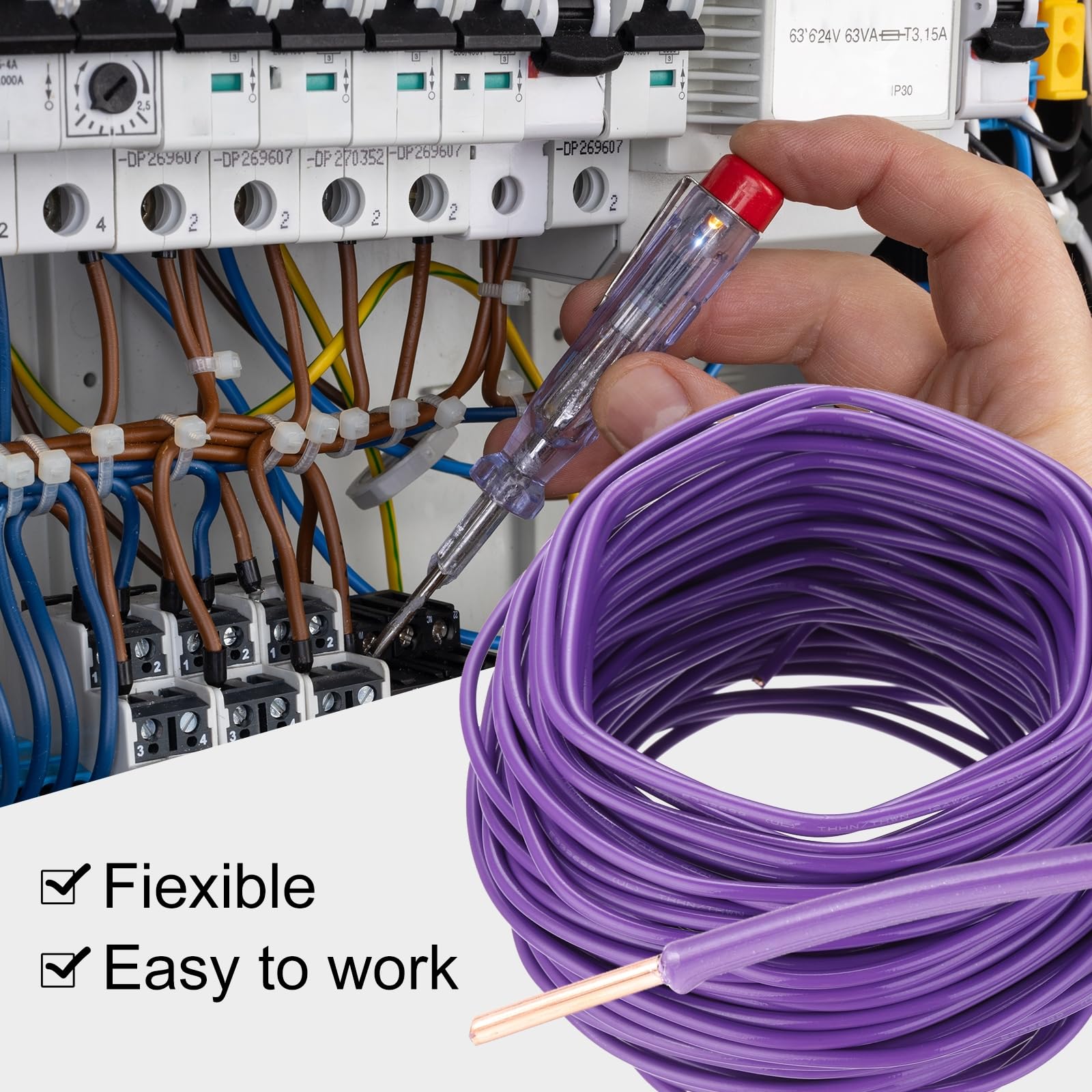 QUARKZMAN 150 Fuß Elektrischer Draht Isoliert Massivkupfer 12AWG Anschlusskabel THHN Draht Wohnbereich Industrie Erdung Elektrisch Bewertet Für 600 Volt UL Gelistet Lila