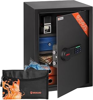 Business XL LCD Electronic Safe 50 x 35 x 36 cm (H x W x D) with Fireproof Bag, 0.5 m³ Large Digital Desktop Safe with 2 Height Adjustable Shelves for