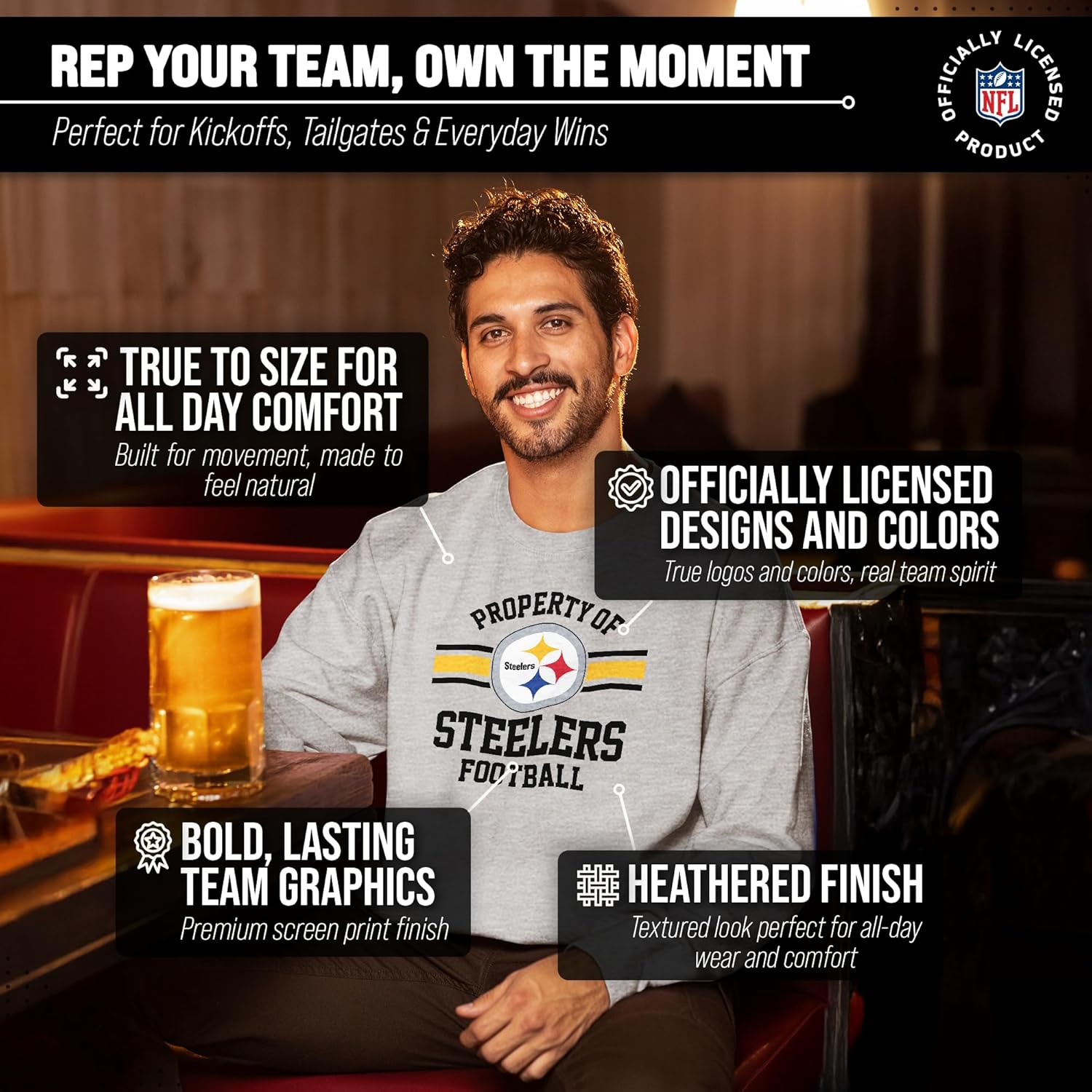 Team Fan Apparel NFL Adult Property Of Crewneck Fleece Sweatshirt - Men & Women - Stay Warm & Represent Your Team in Style