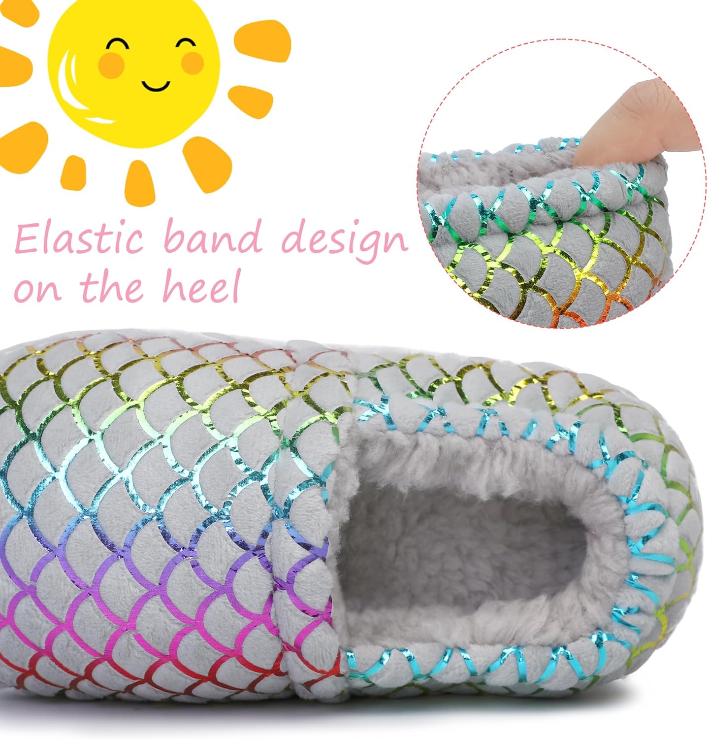 MIXIN Girls Slippers Mermaid Princess No-Slip Memory Foam Slippers Soft Rubber Sole House Shoes for Bedroom Indoor Outdoor (Toddler/Little/Big Kid) - Image 4