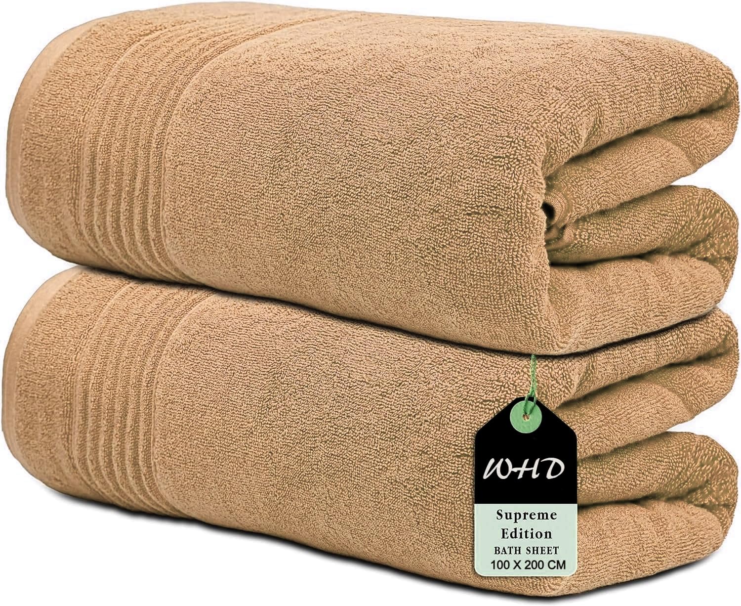 Lot de 1 à 2 draps de bain de luxe en coton de qualité supérieure - 100 x 200 cm, 700 g/m² - Taille XL (2, latte)