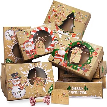 RINOLY Christmas Cookie Boxes with Wondow for Gift Giving,12 Pack