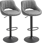 HOMCOM Bar Ensemble de tabourets 2, Tabourets pivotants avec hauteur réglable et fond découpé, Chaises à barres rembourrées en lin avec base en métal rond et repose-pieds, noir