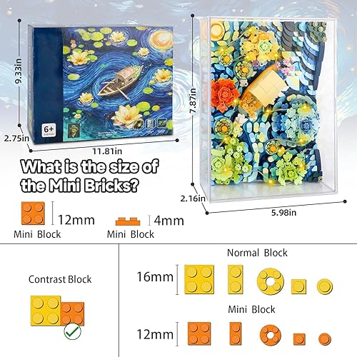 Miniatura 2 de QLT QIAOLETONG Ideas The Starry Night Flowers Mini bloques de construcción para adultos, juego de construcción de Vincent Van Gogh con iluminación,