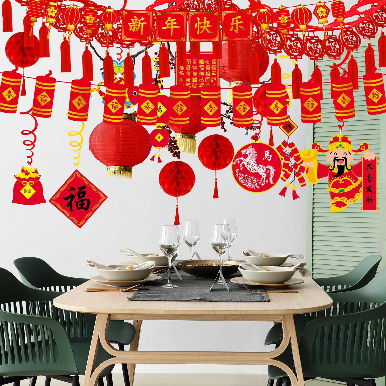 Winlyn Bulk Capodanno cinese Decorazioni per feste orientali da appendere lanterne rosse ghirlanda fortunata festa turbinii Capodanno Banner a nido d'ape palle per Capodanno lunare asiatico Capodanno