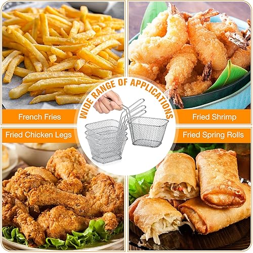 Miniatura 4 de Maxdot 60 unidades, mini cesta cuadrada para papas fritas con asa cromada, soporte para papas fritas, cesta de presentación de alimentos,