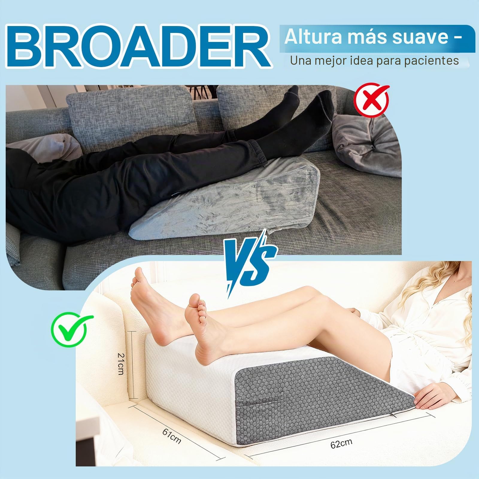 Alyvisun Almohada para piernas con Varices Las piernas y aliviar el Dolor en Rodilla, Cadera, Espalda y Cuello – Soporte de Espuma 25D para recuperación, sueño, Descanso y circulación sanguínea