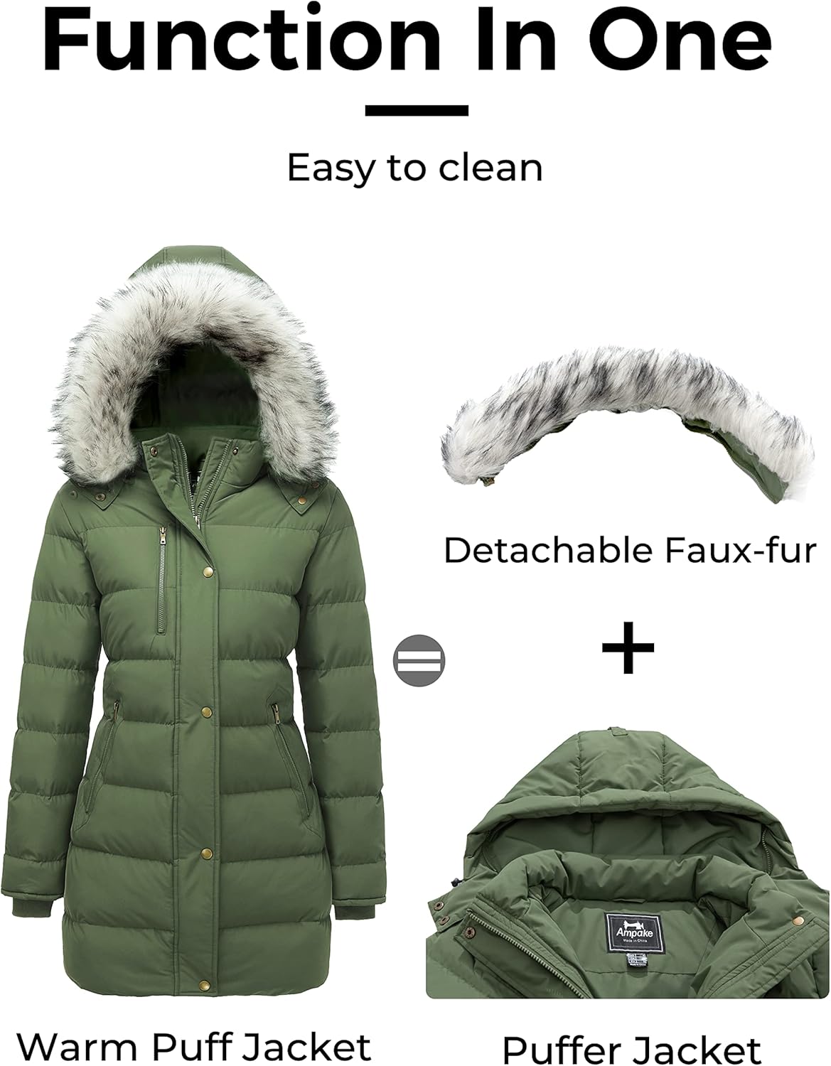 Women's Winter Warm Puffer Coat Parka Jacket with Faux Fur Removable Hood - Image 5