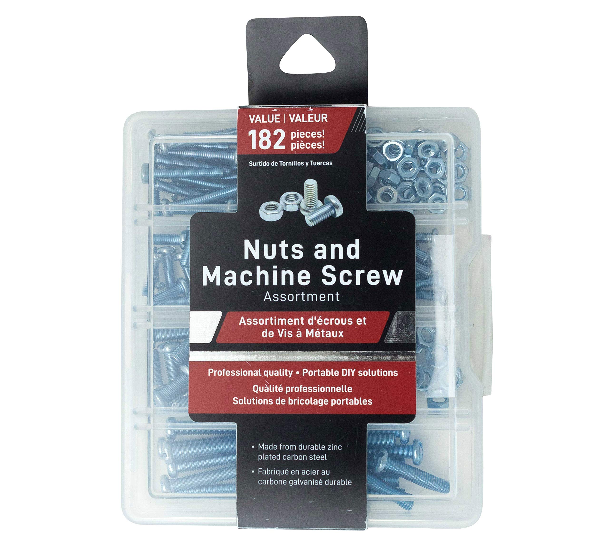 Jacent Nuts and Machine Screw Assortment, Professional Quality, 182 Pieces per Pack - 1 Pack