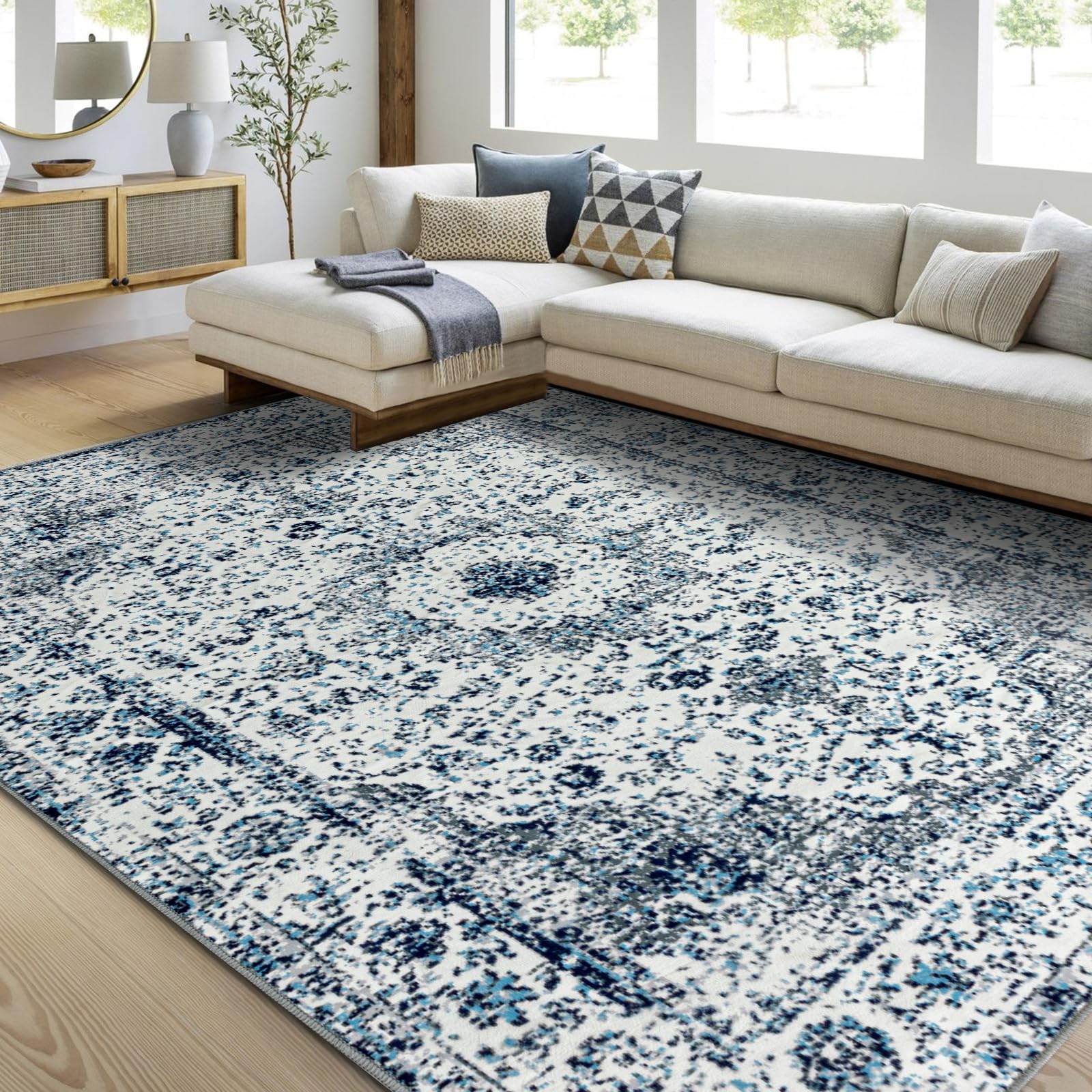 Tapis bohème lavable facile à nettoyer pour chambre et salon