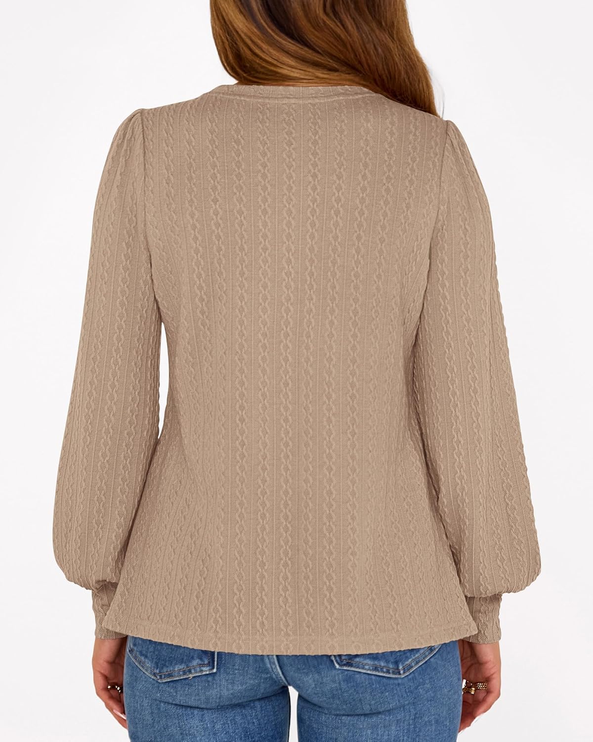 KIRUNDO Long Sleeve Shirts For Women 2025 Fall Trendy Textured Knit Going Out Tops Casual Dressy Crewneck Work Blouse Tunic - Image 2