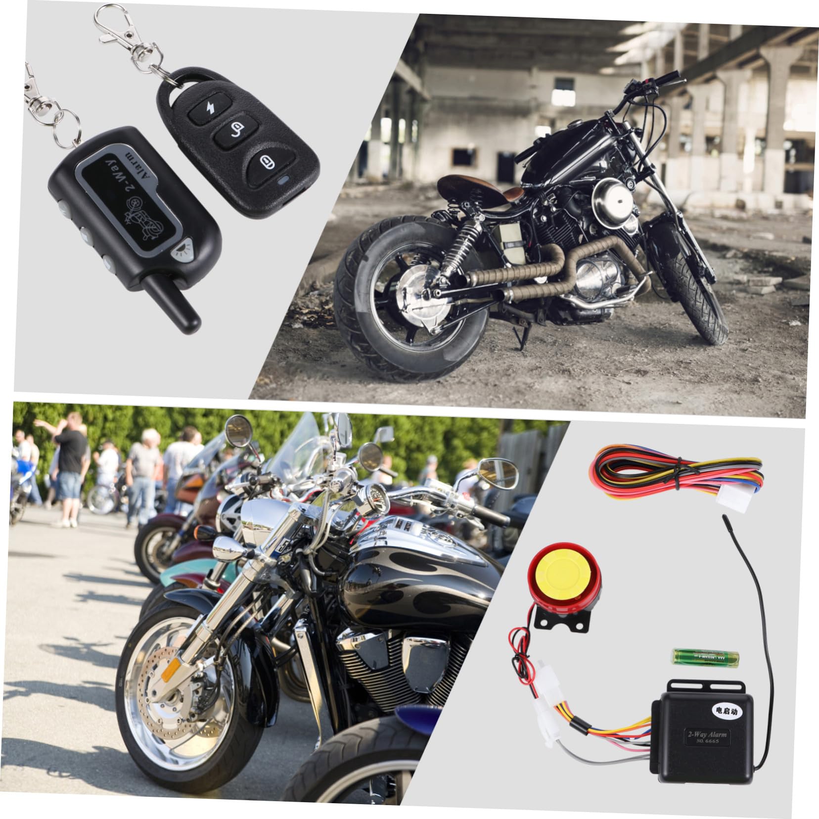 Mobestech 1zestaw Szt System Alarmowy Do Motocykli z Pilotem Zabezpieczenie Przed Kradzieżą z Regulacją Czułości Funkcja Automatycznego Uruchamiania Wyłączania