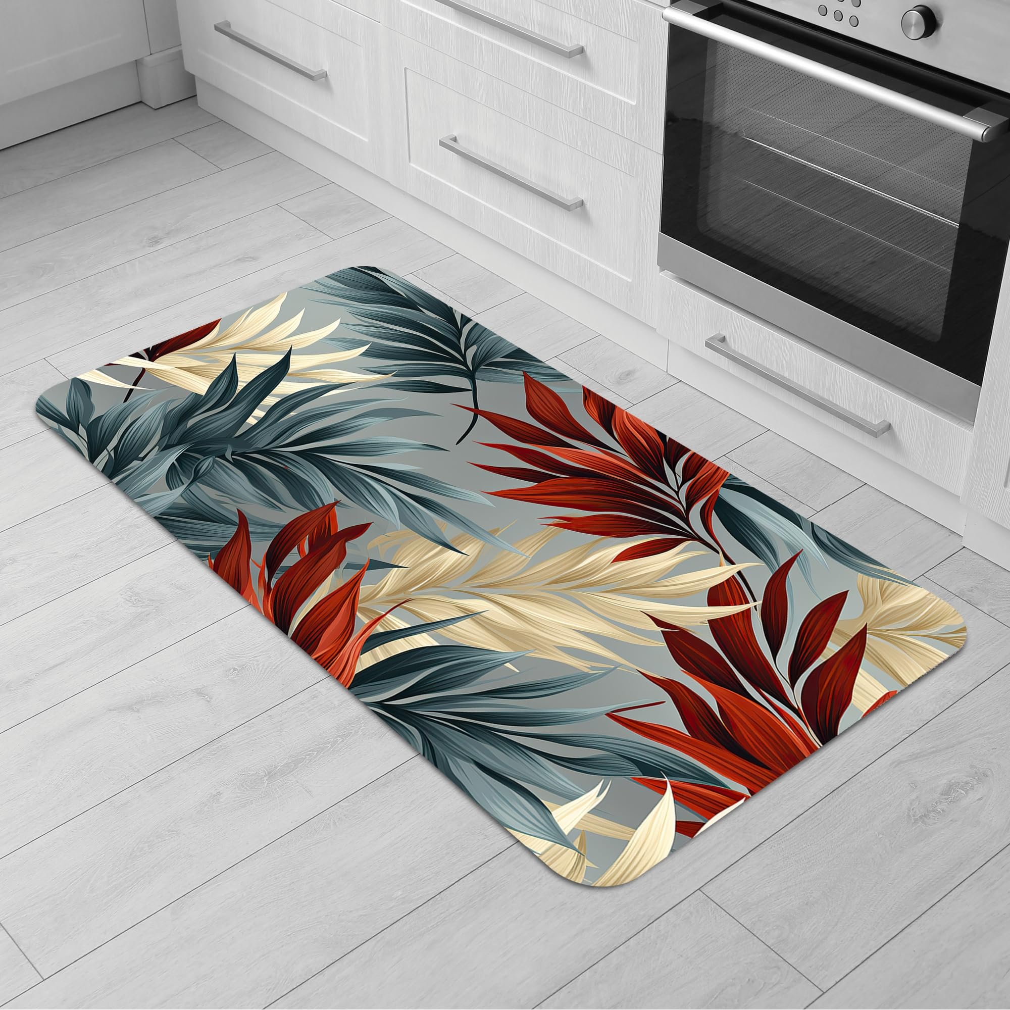 Comart - Tapis Cuisine Austin - Imperméable - 50x100 - Feuilles Tropicales