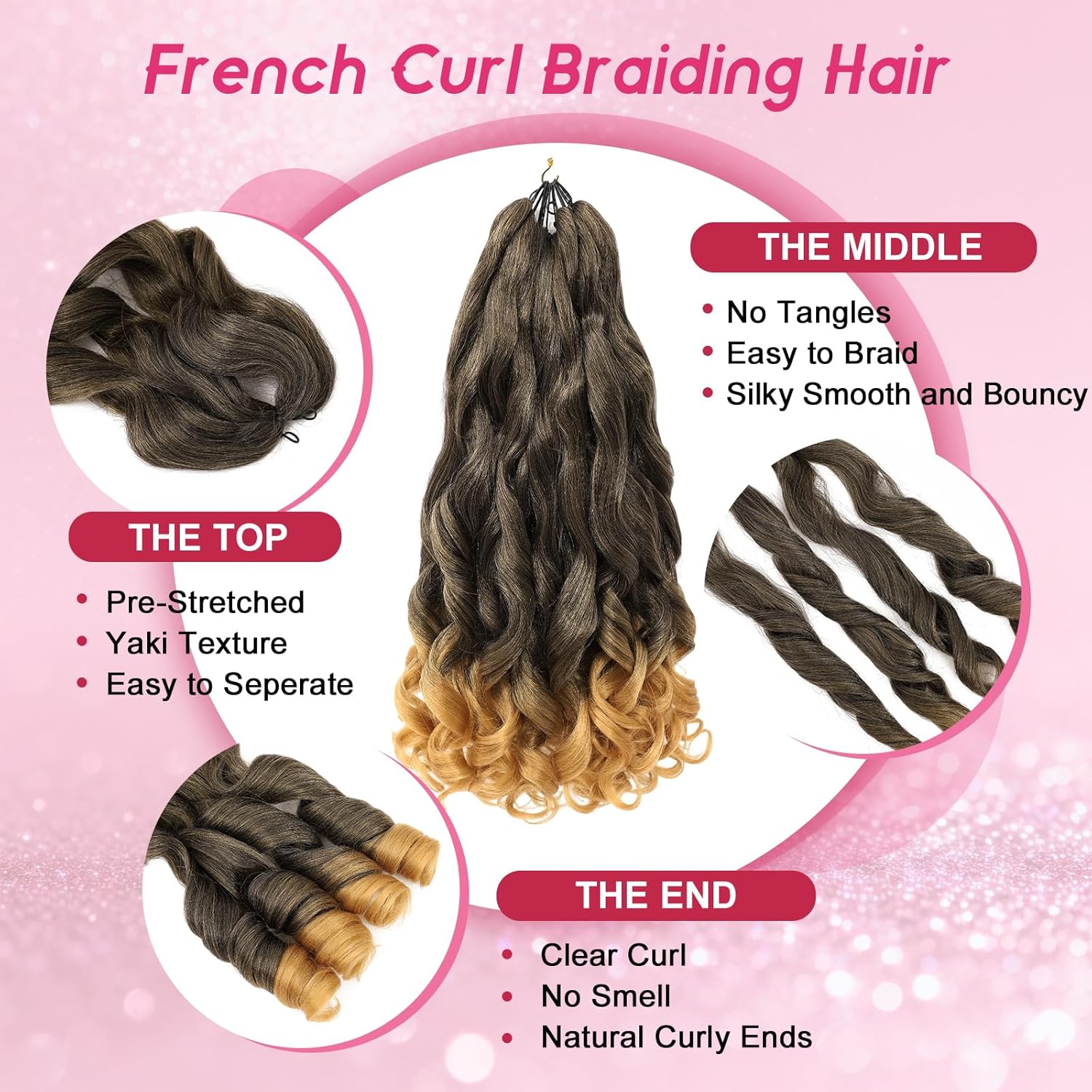 French Curl Braiding Hair 22 Inch Loose Wavy 8 Packs Curly Braiding Hair Extensions Crochet Hair for Women French Curly Crochet Braids (T27,8 Packs）