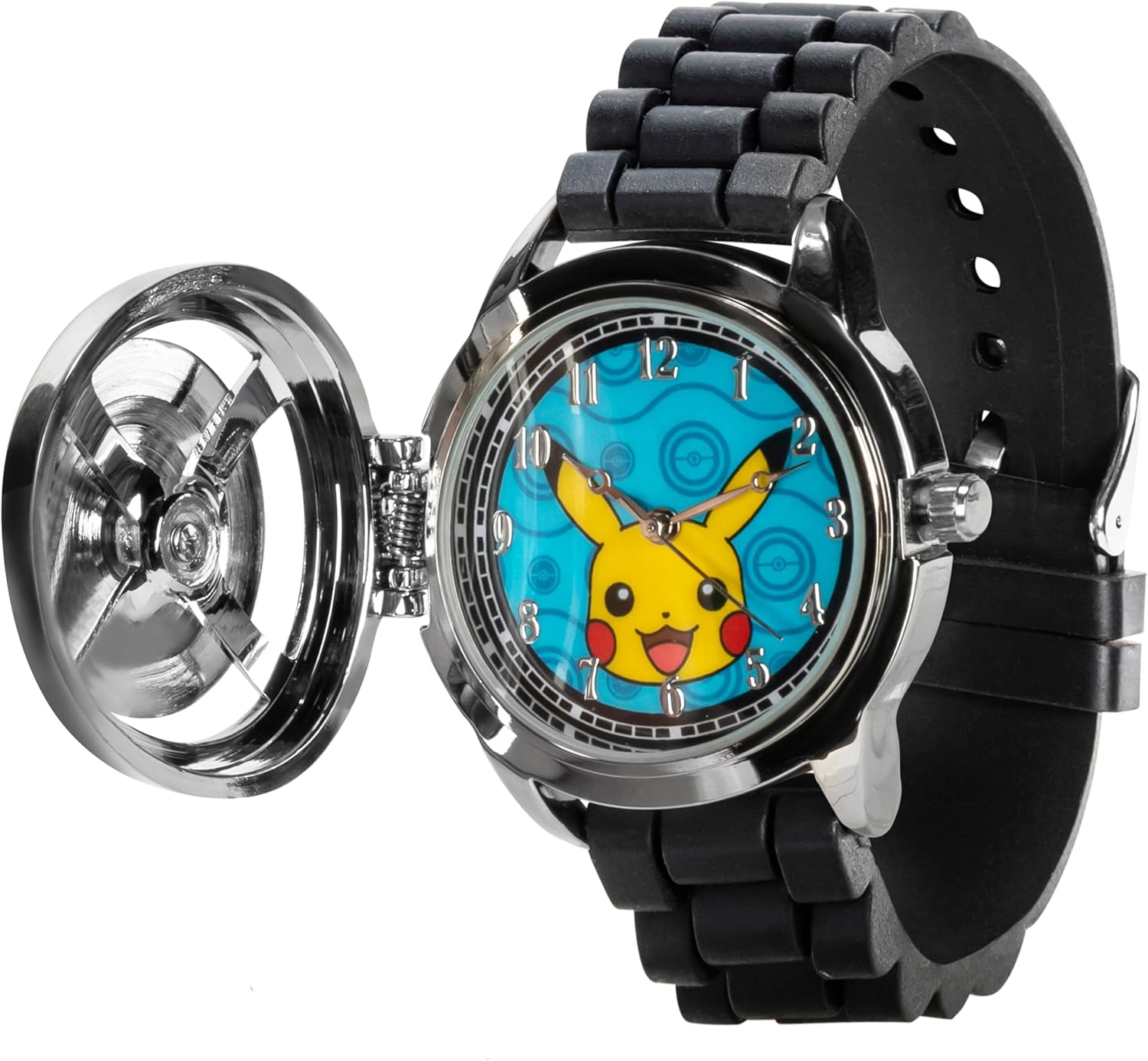 Pokémon Spinner Top Analog Watch for Kids – Features Iconic Poké Ball Spinner, Silver Metal Case, Comfortable Silicone Strap, and Pikachu Dial Art, Perfect for Pokémon Fans and Collectors image 3 of 10 B076ZHVCJN