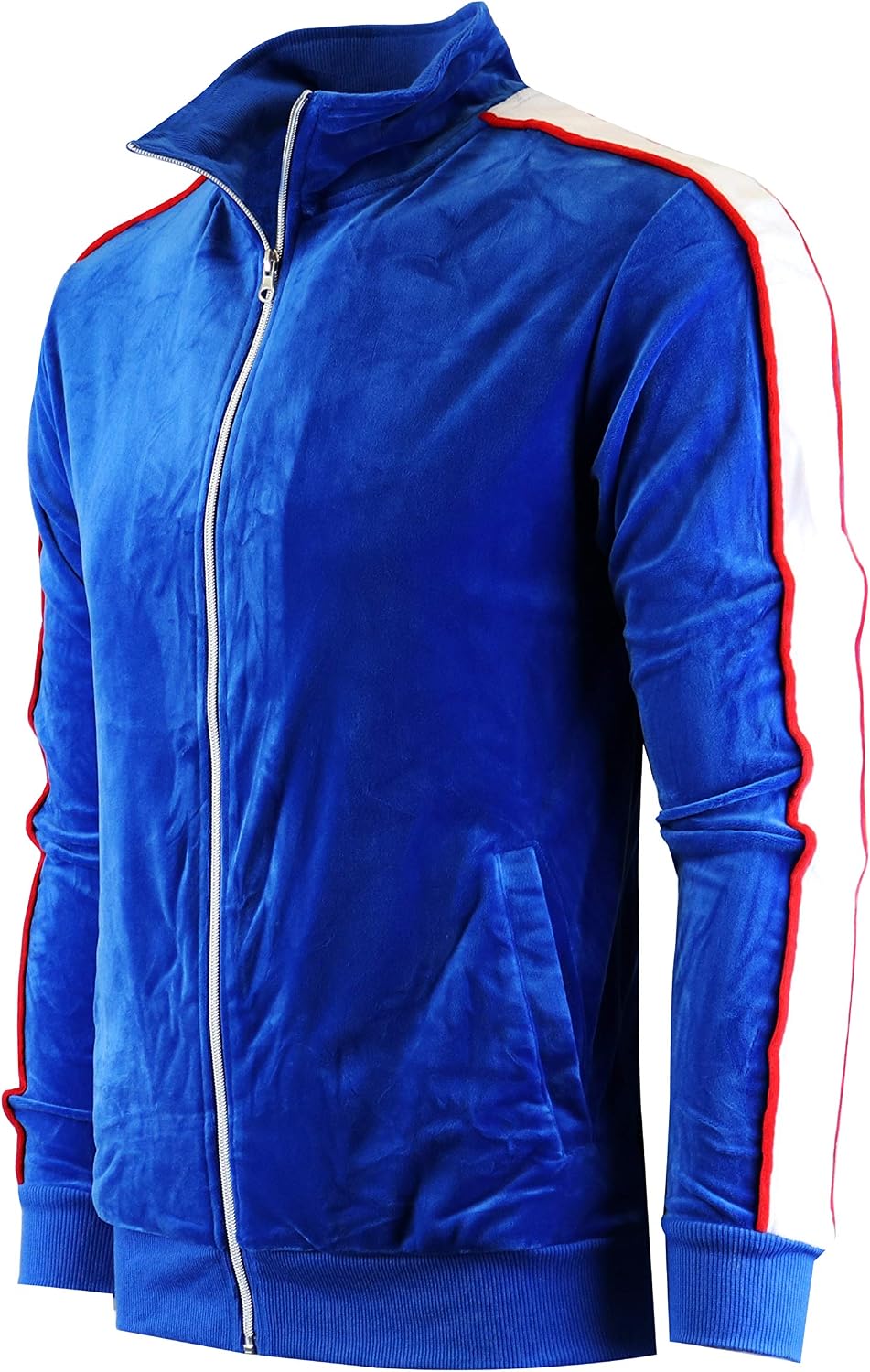 SCREENSHOT-V11080 Mens Streetwear Slim Fit Spandex Plush Velour Track Jacket - Premium NYC Athletic Fashion Side Taped Top-Royal-Medium