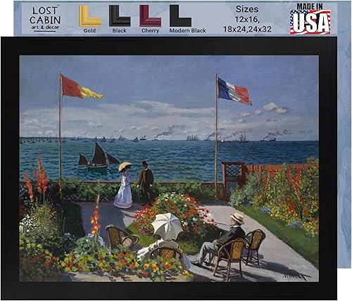 Jardín de cabaña perdida en Sainte Adresse por Claude Monet  Impresión en marco plano negro  Reproducción de pinturas de obras de arte finas  Regalo