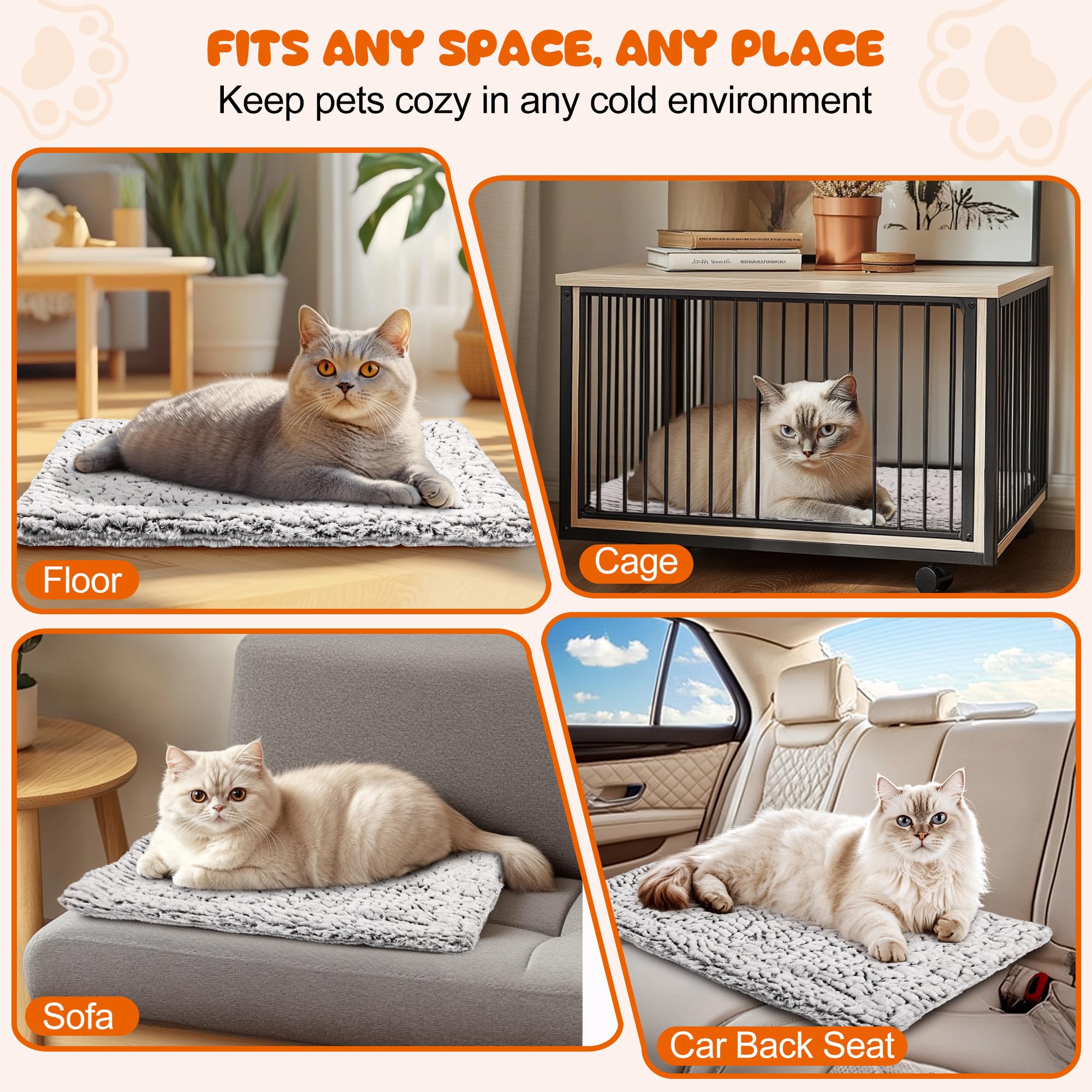 Selbstheizende Katzendecke 70 x 48 cm, Heizdecke für Katzen und Hunde, Haustier Heizkissen, Katzen Wärmedecke, Selbstwärmende Decke, rutschfest, Flauschig & Weich für Innen und Außen Waschbar