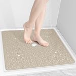 OTHWAY Tapis de douche carré, 27"x 27" Mats de douche extra grand pour douche intérieure, TPE Tapis de douche antidérapant avec ventouses Trous drain, tapis de douche lavable en machine (blanc)