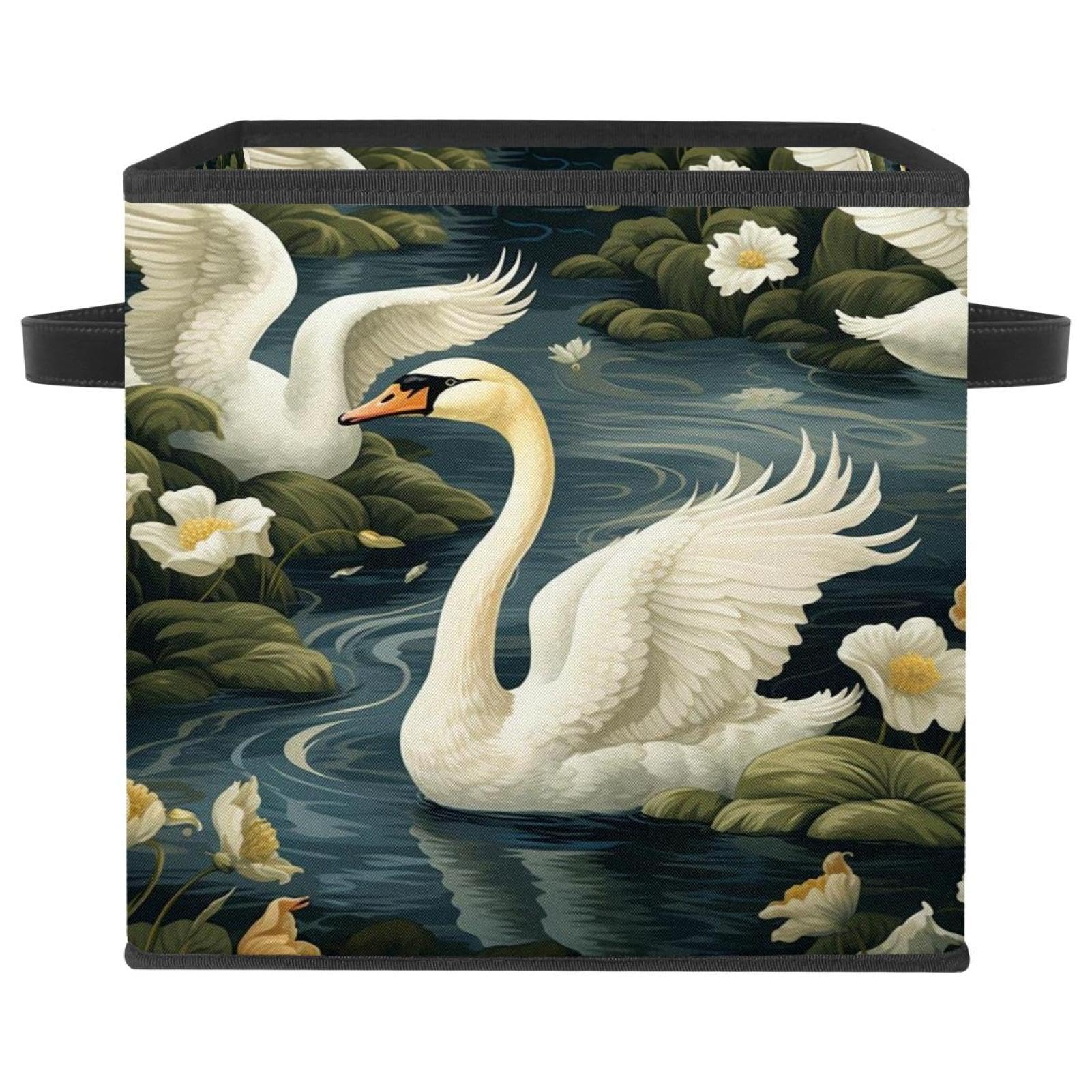 Grand bac de rangement cygne pliable anti-poussière avec double poignée