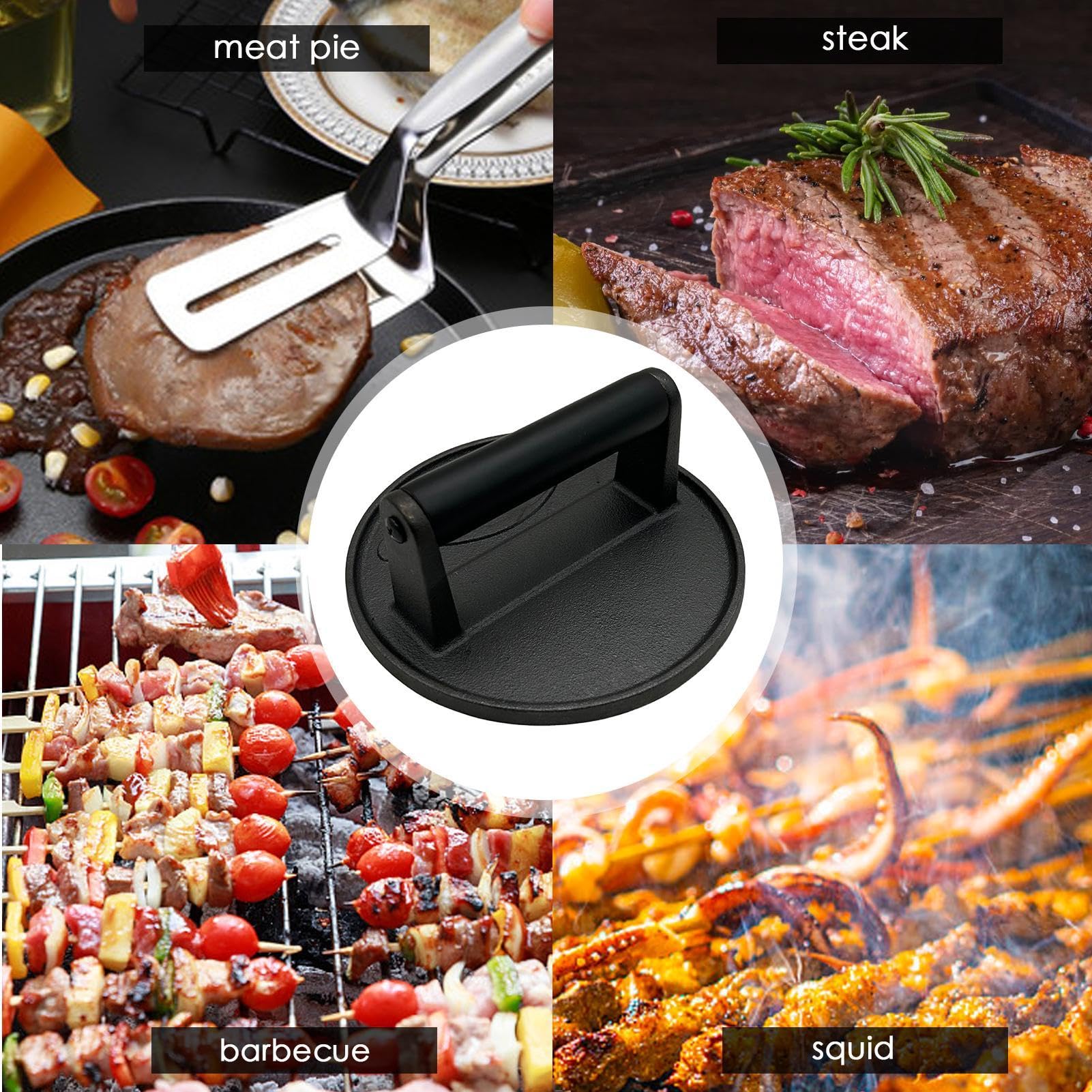 Press De Asa De La Parrilla Pesada Press Para La Parrilla Para La Plancha: Prensa De Sándwich De Hierro Fundido, Prensa De Carne De Tocino Con Mango Resistente Al Calor | Sandwich Para Herramienta De