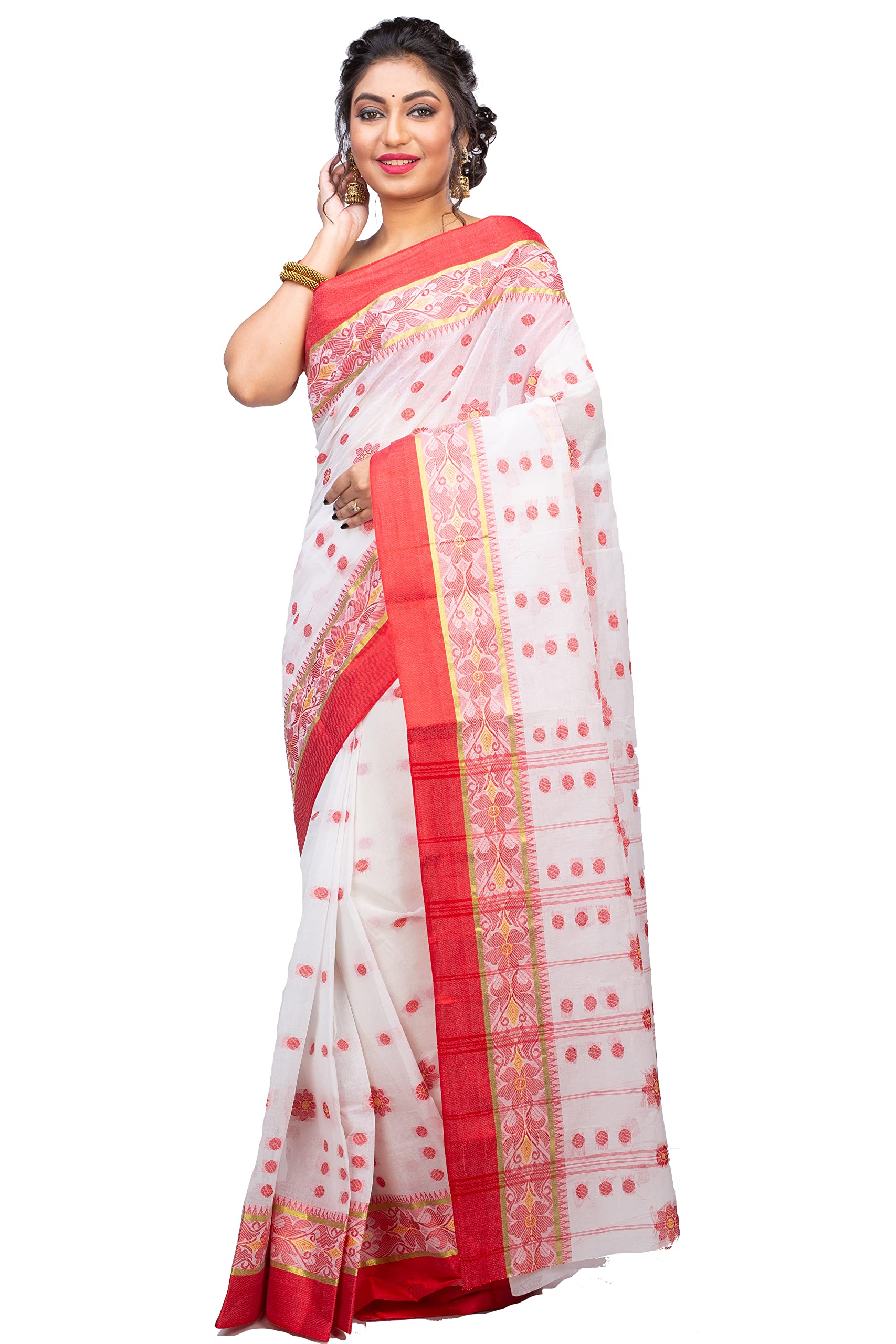 Niharika CollectionsWomen Pure Cotton Bol Lata Non-Printed Bengali Tant Saree