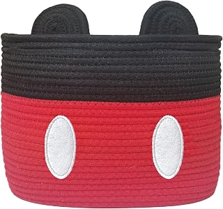 Cartoon Mouse Basket Cotton Rope Woven Basket Nursery Diaper Toy Organizers with Handles Nursery Hamper for Mickey Baby Shower Living Room Bathroom (Red-White)