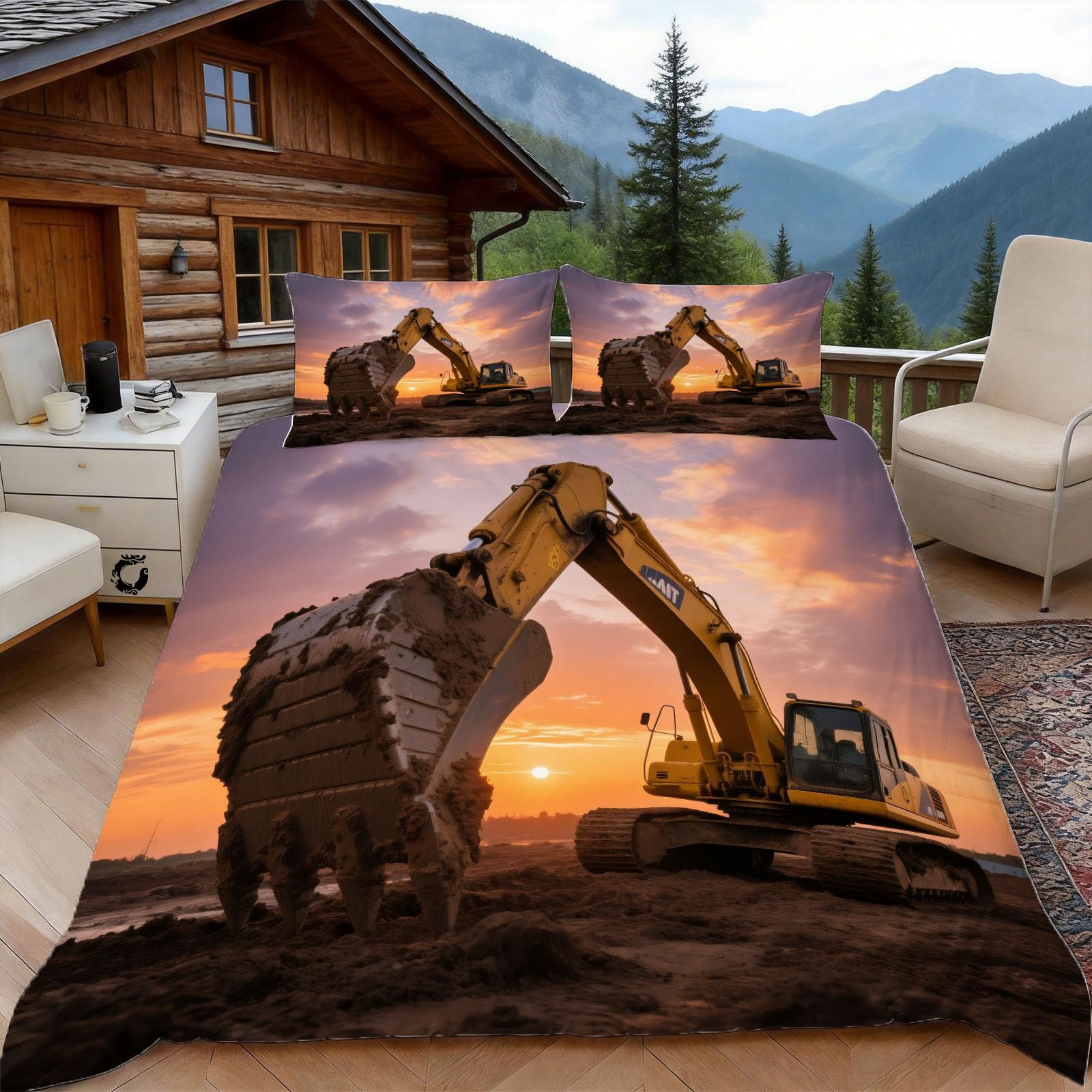 Housse de couette 140x200 excavatrice le cadeau d'anniversaire idéal pour lit enfant