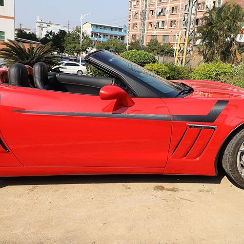 Miniatura 4 de Calcomanía de PVC Auto Racing para C6 Corvette 2005-2013, falda de vinilo para puerta de automóvil, rayas a rayas (estilo A, fibra de carbono)