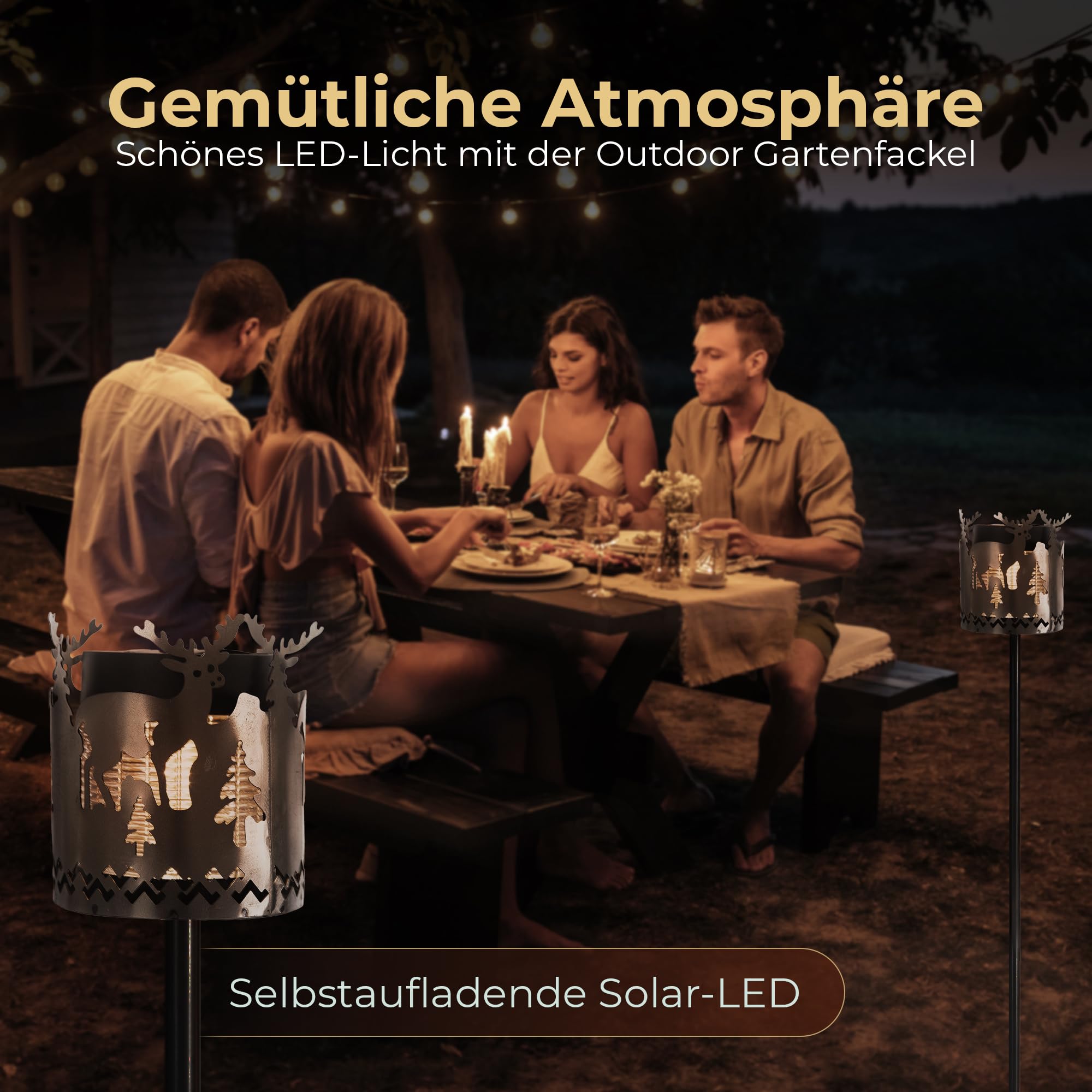 Gartenfackel LED Solar Motiv Hirsch - Rost Lampe Gartenlampe LED Leuchte für draußen Gartenleuchte Fackel Garten