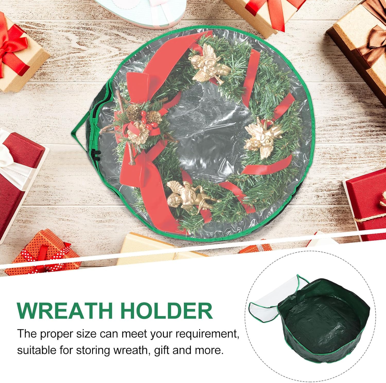 MAGICLULU Christmas Wreath Storage Bag 30cm Foldable Wreath Holder with Window Green Sturdy Organizer for Holiday Decoration Storage