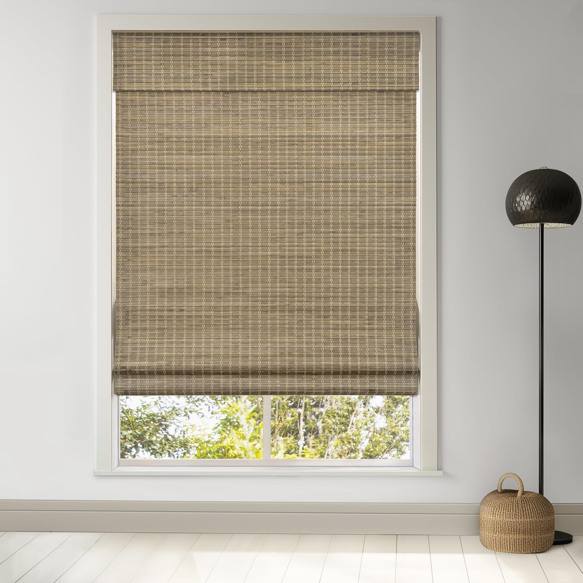 LazBlinds Cordless Bamboo Roman Shades, Privacy Blinds for Interior Windows, Room Darkening Roll Up Bamboo Blinds for Home & Patio, 35" W x 64" H, BDP-Driftwood