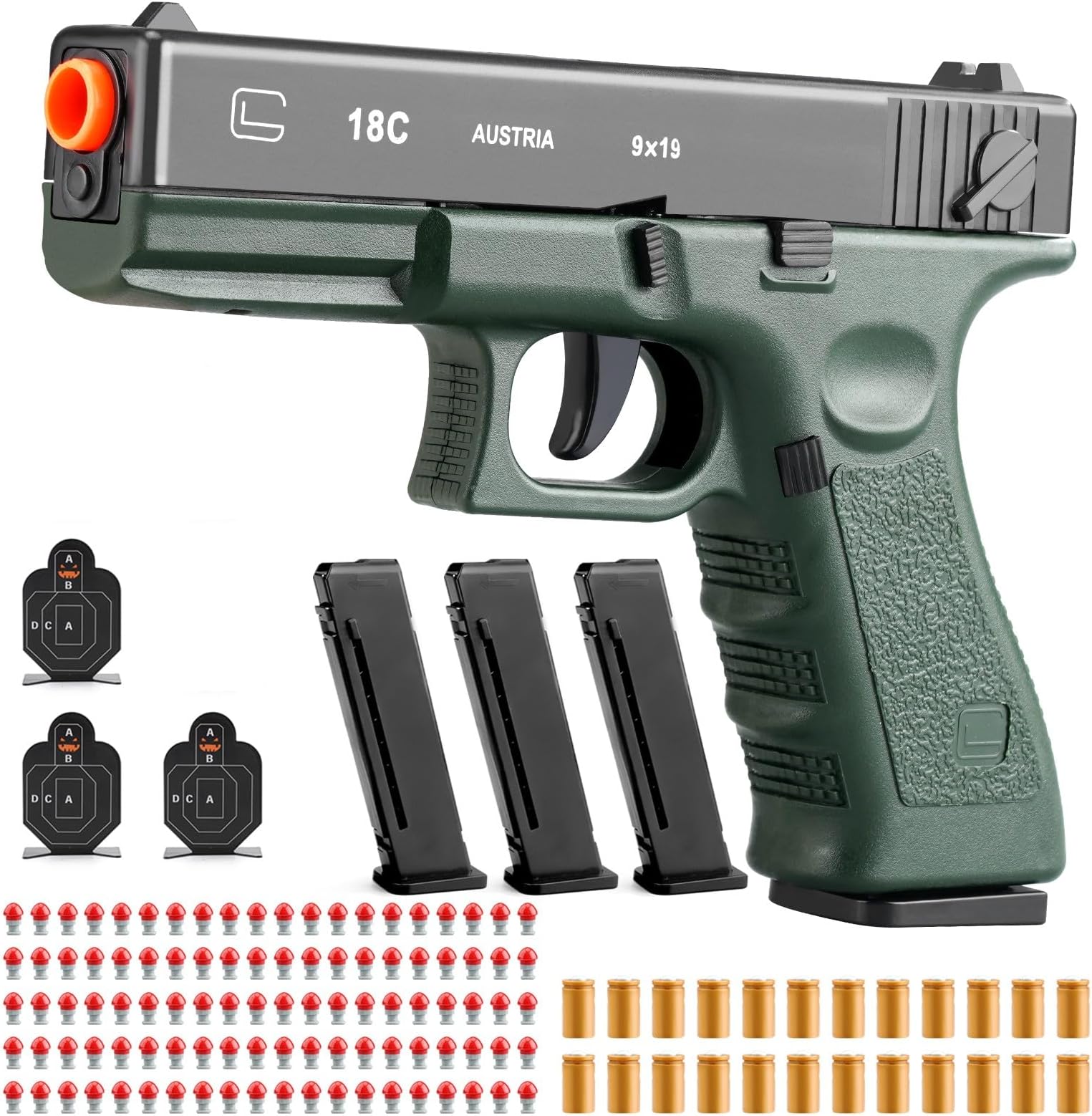 Soft Bullet Gun Toy - Semi-Automatic Handgun with Shell Ejection and Auto Rebound， Tactical Target Shooting Game (Orange Safety Tip/No Batteries) 14+