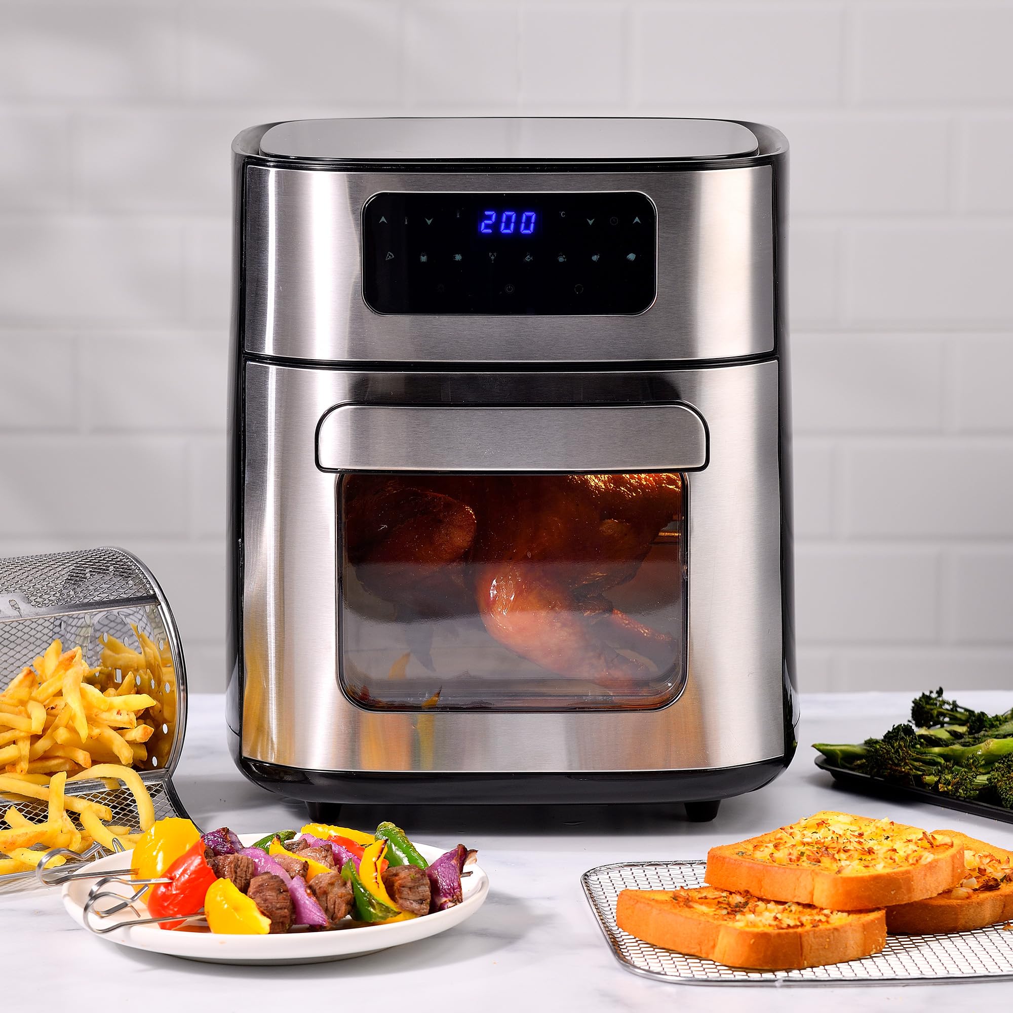 MasterPRO FOODIES frytkownica na gorące powietrze o pojemności 10 l, 1700 W, z okienkiem i cyfrowym wyświetlaczem LED, 8 programów gotowania, oszczędność energii, regulowana temperatura